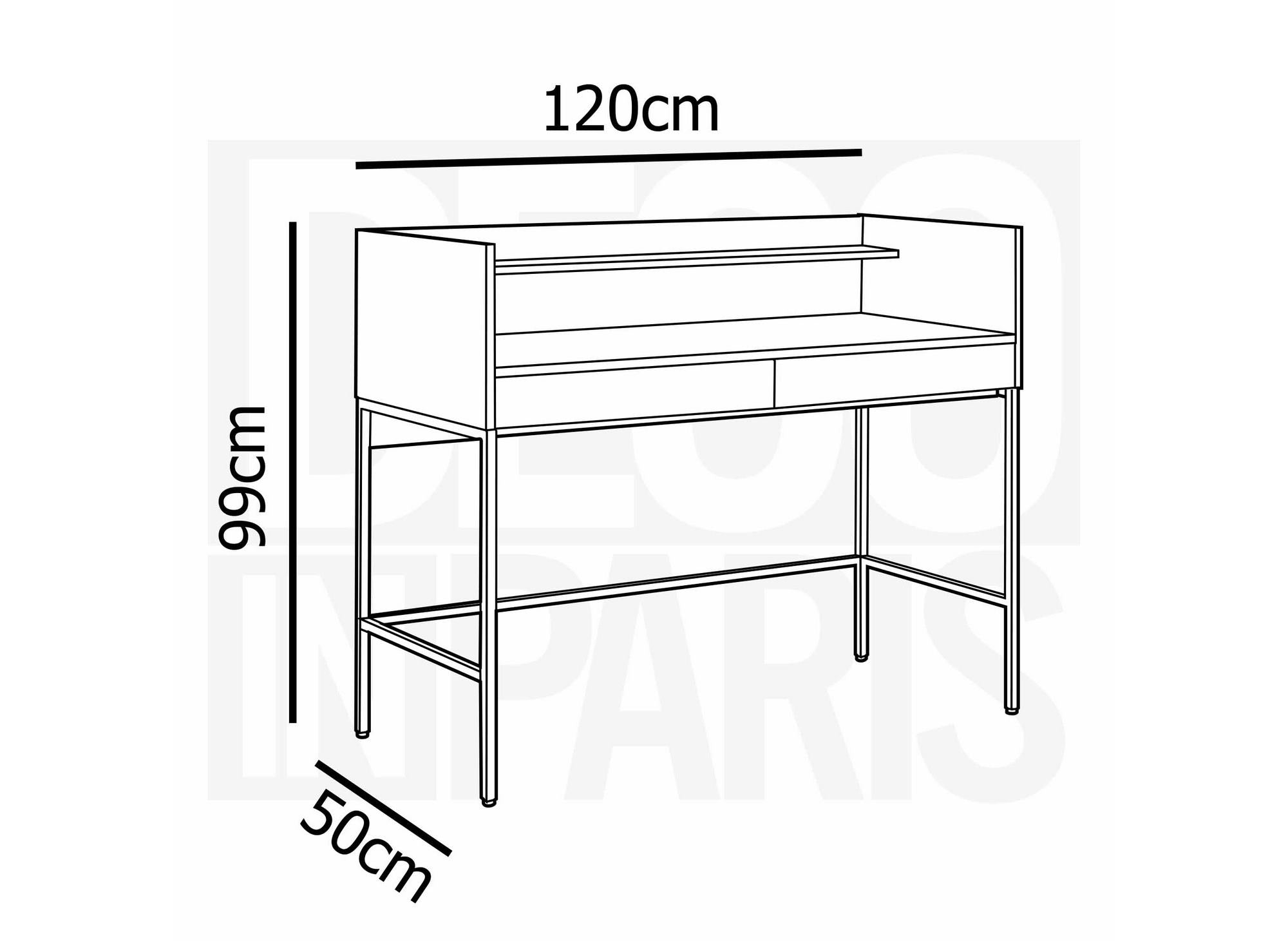 Escritorio ALICE de estilo industrial con 2 cajones y 1 estante, fabricado en madera y metal.