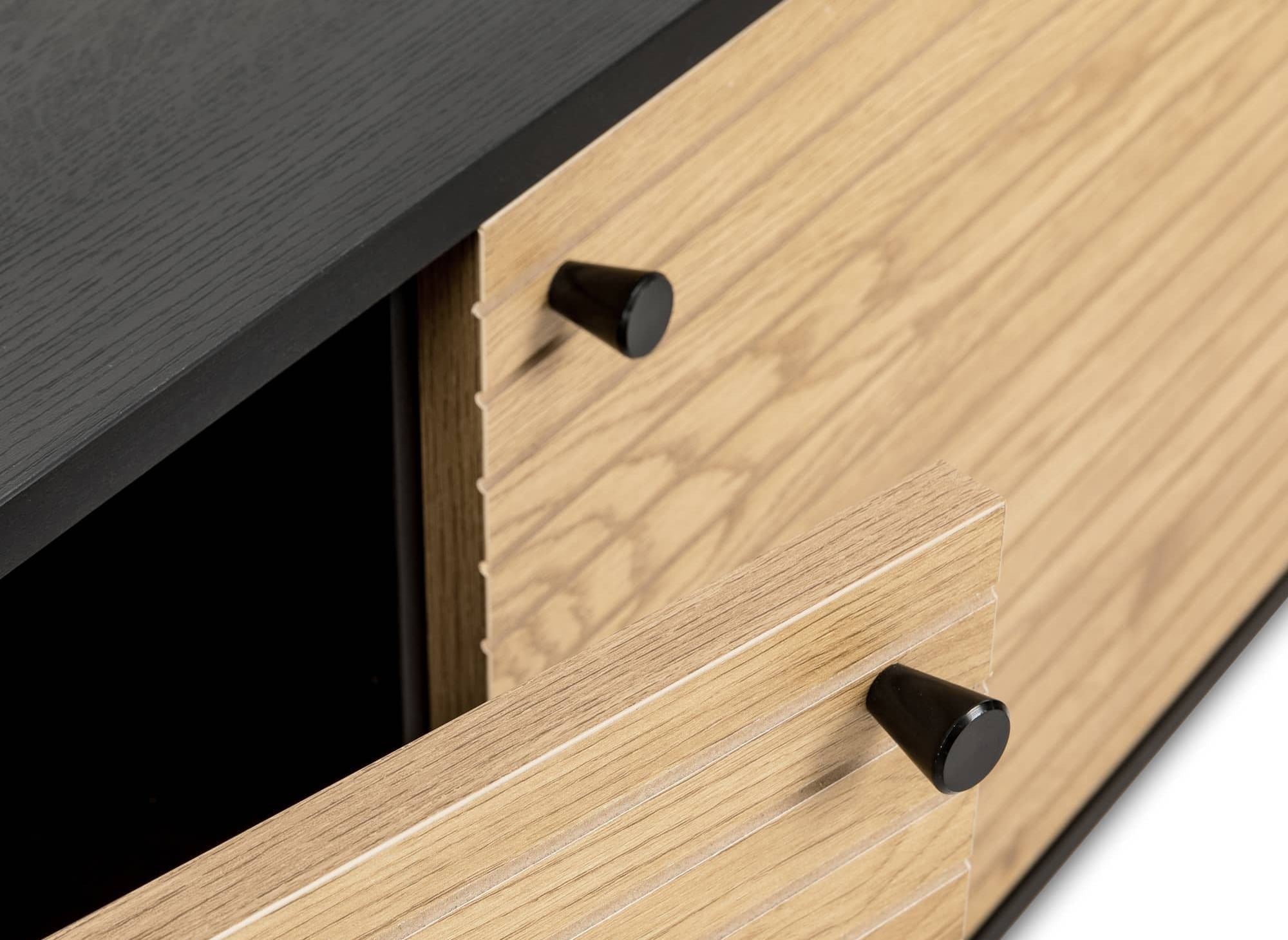 Aparador DARYL de 3 cajones y 2 puertas en madera y metal negro