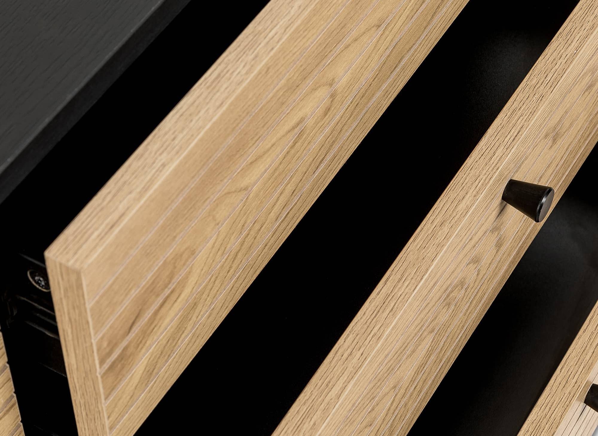 Aparador DARYL de 3 cajones y 2 puertas en madera y metal negro