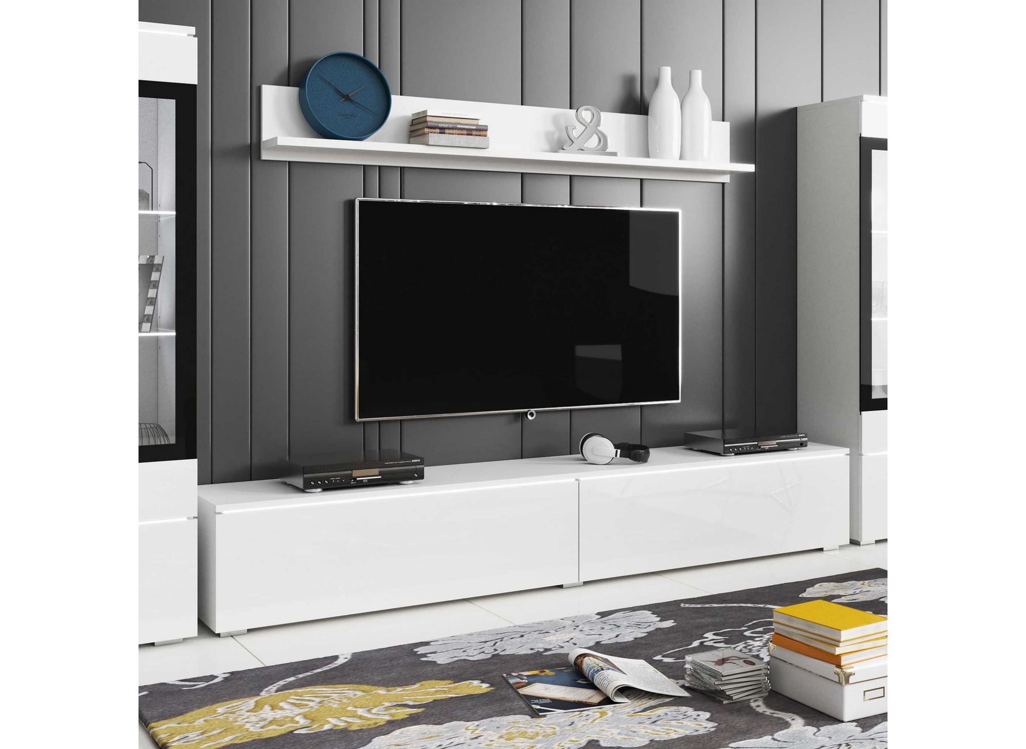 Mueble de TV contemporáneo lacado en blanco con iluminación LED - VERONICA XL