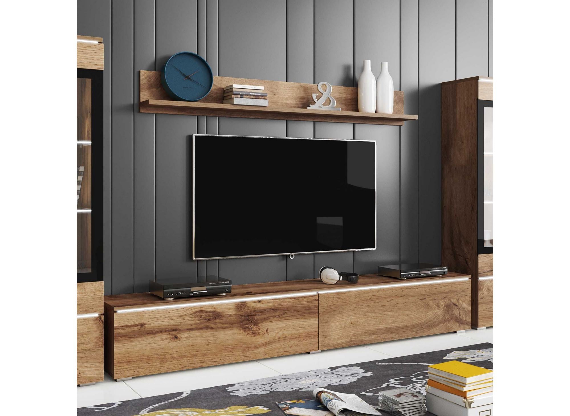 Mueble de TV contemporáneo en roble envejecido con iluminación LED - VERONICA XL
