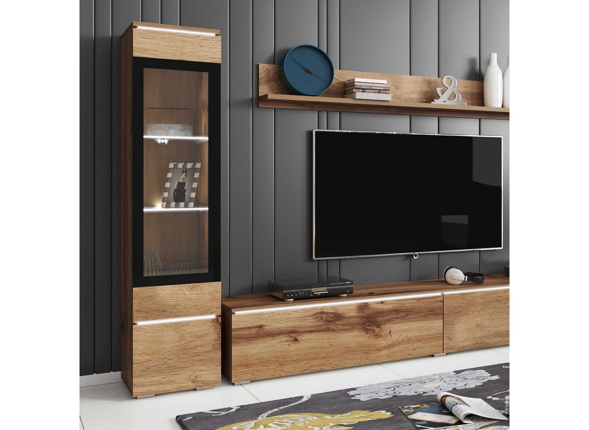 Mueble de TV contemporáneo en roble envejecido con iluminación LED - VERONICA XL