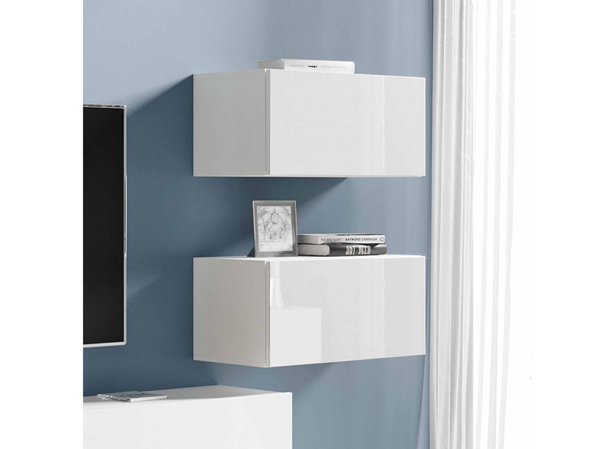 Mueble de TV contemporáneo lacado en blanco con iluminación LED - AMANDA