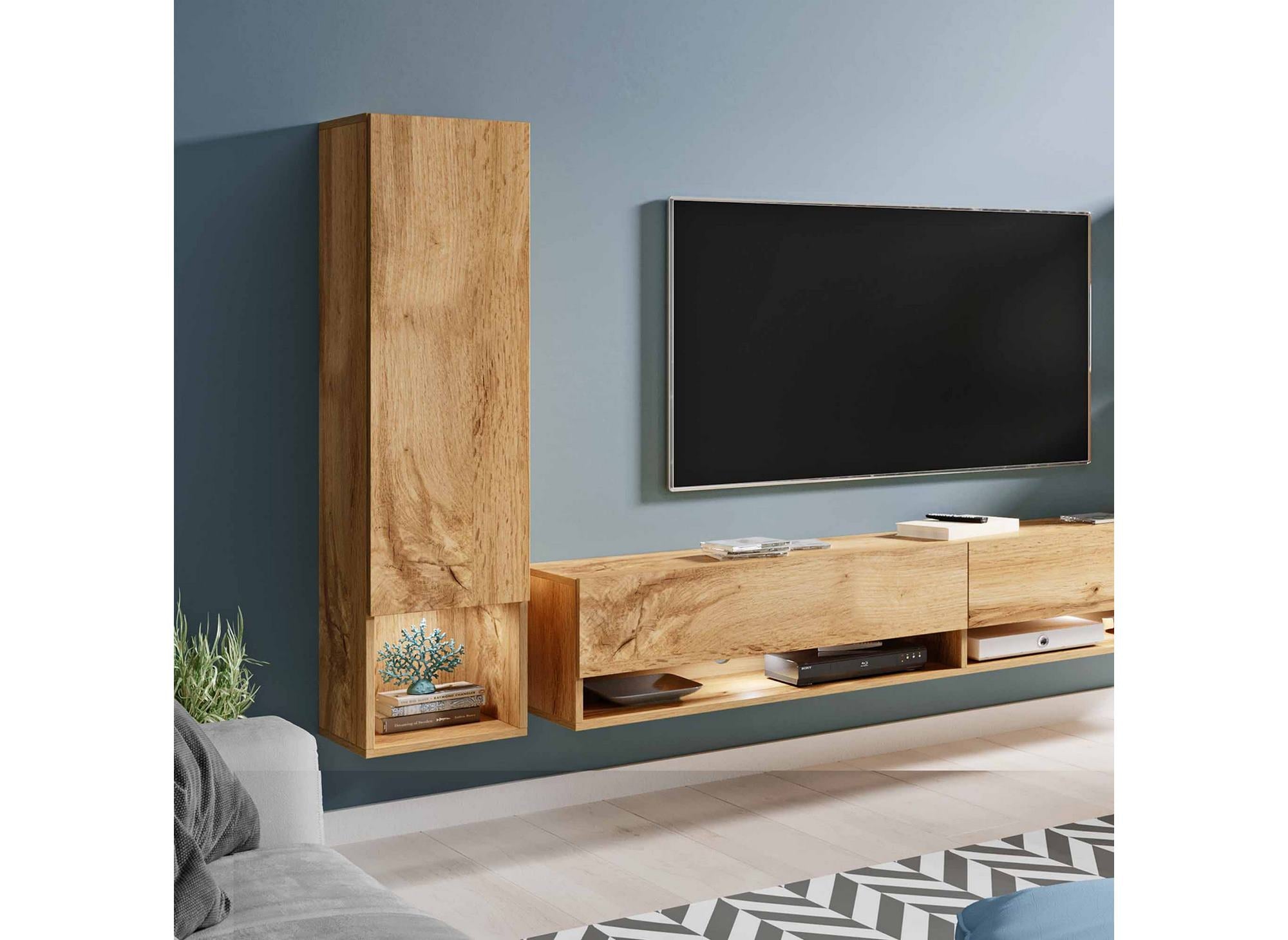 Mueble de TV contemporáneo de roble con iluminación LED - AMANDA