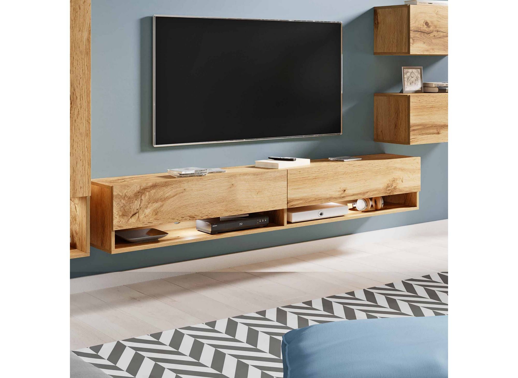 Mueble de TV contemporáneo de roble con iluminación LED - AMANDA