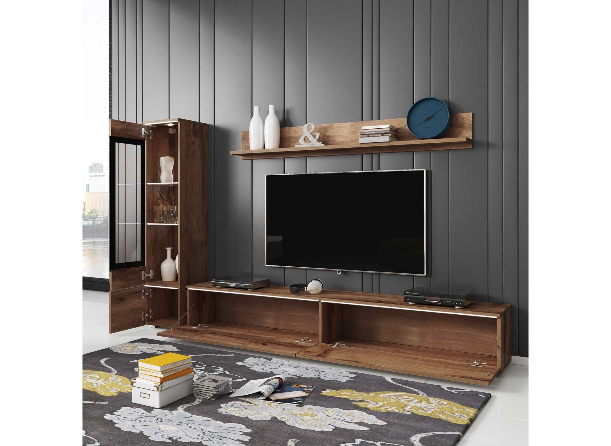 Mueble de TV contemporáneo en roble envejecido con iluminación LED - VERONICA