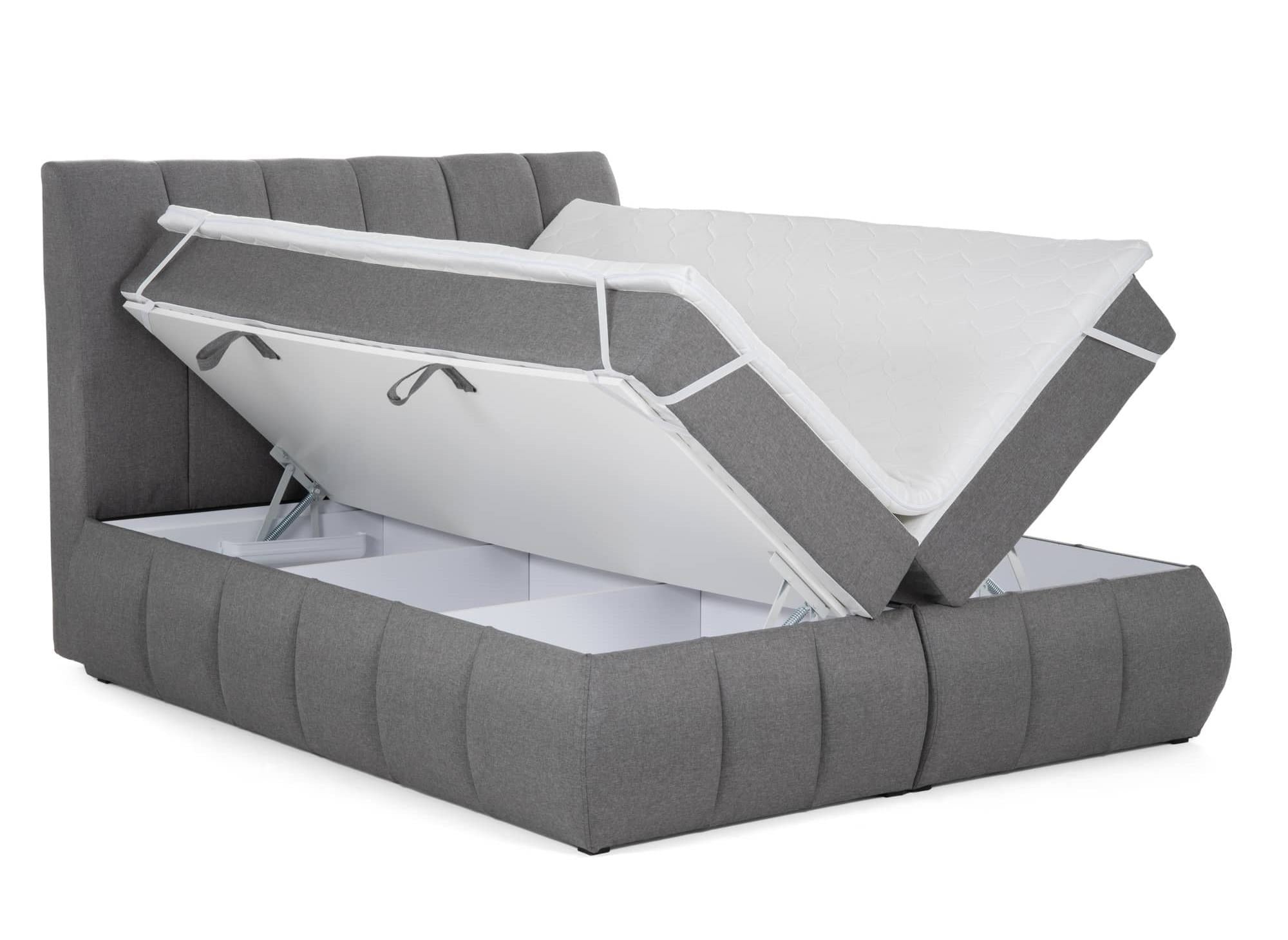 Cama con somier de 180x200 con compartimento de almacenaje en tela gris - VALERIA