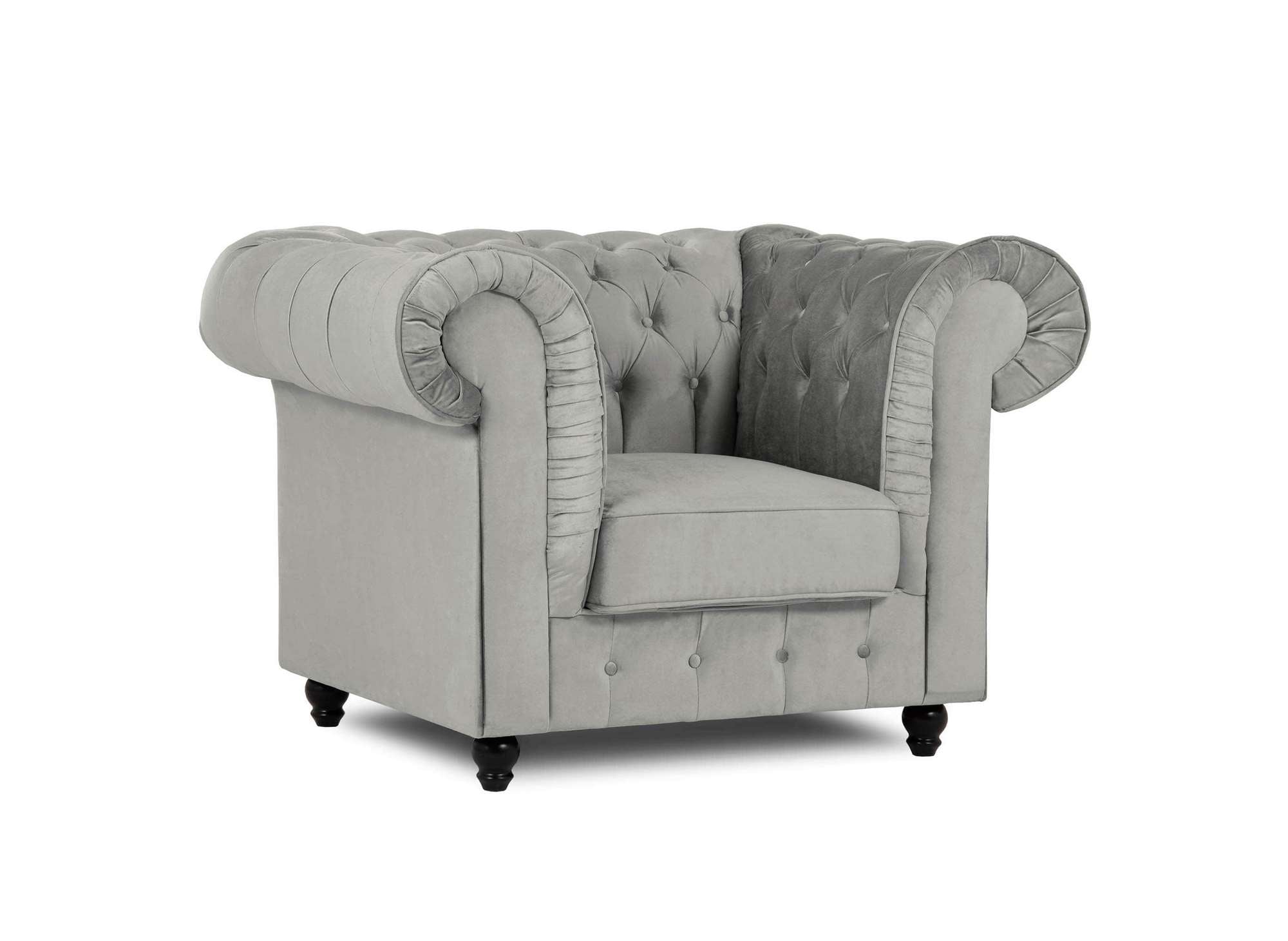 Sillón Chesterfield en terciopelo gris - WILSTON