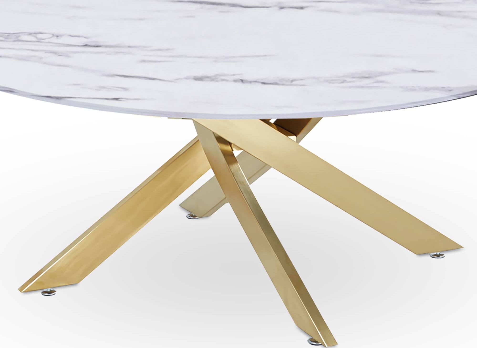 Mesa de centro redonda de diseño MELISSA con cristal marmolado y patas doradas