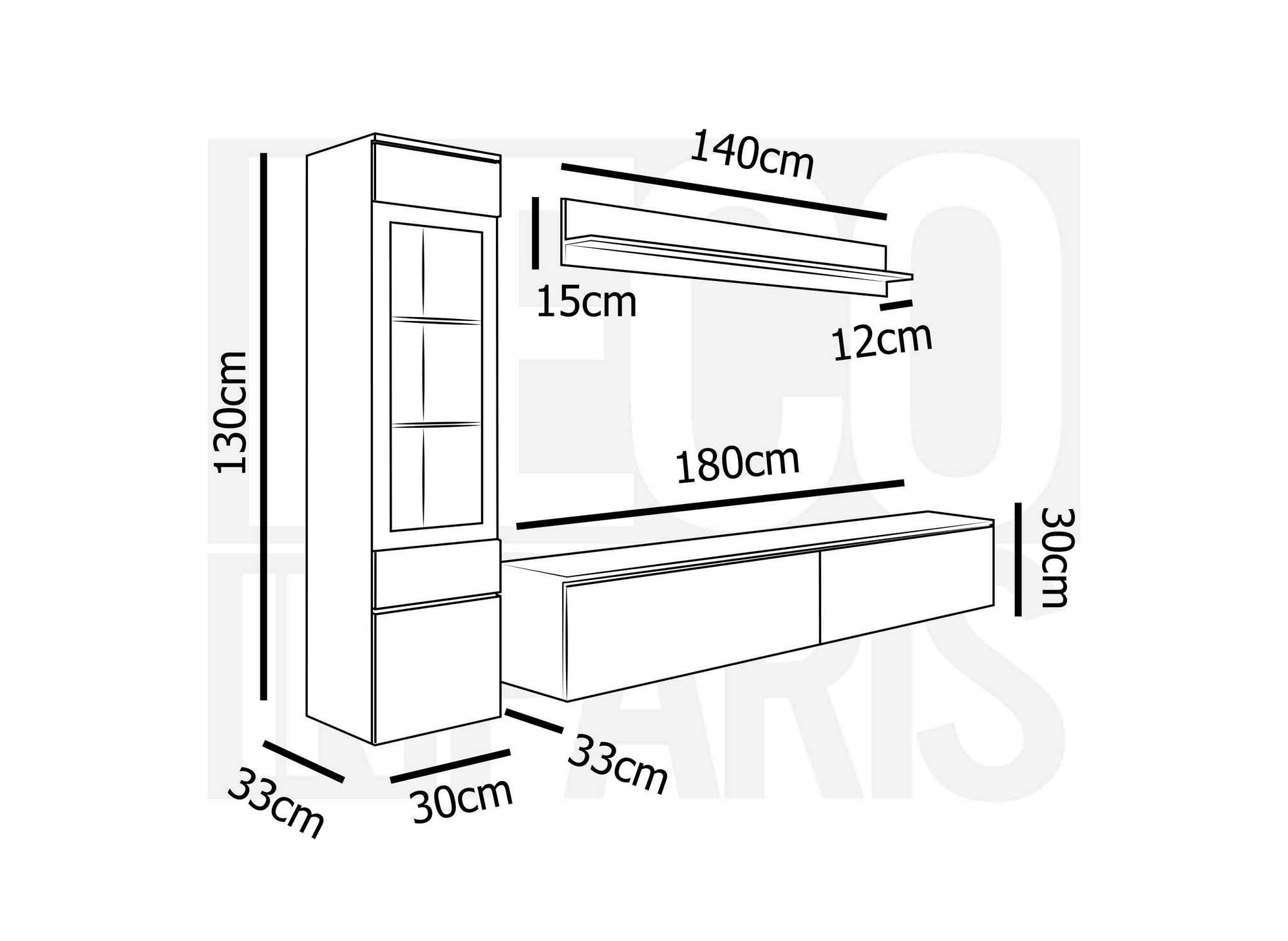 Mueble de TV contemporáneo lacado en blanco con iluminación LED - VERONICA