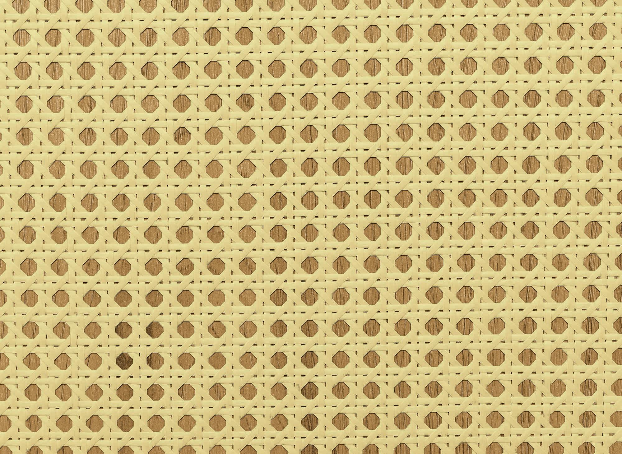 Aparador escandinavo TULLIO de 3 puertas en madera, metal y rejilla.