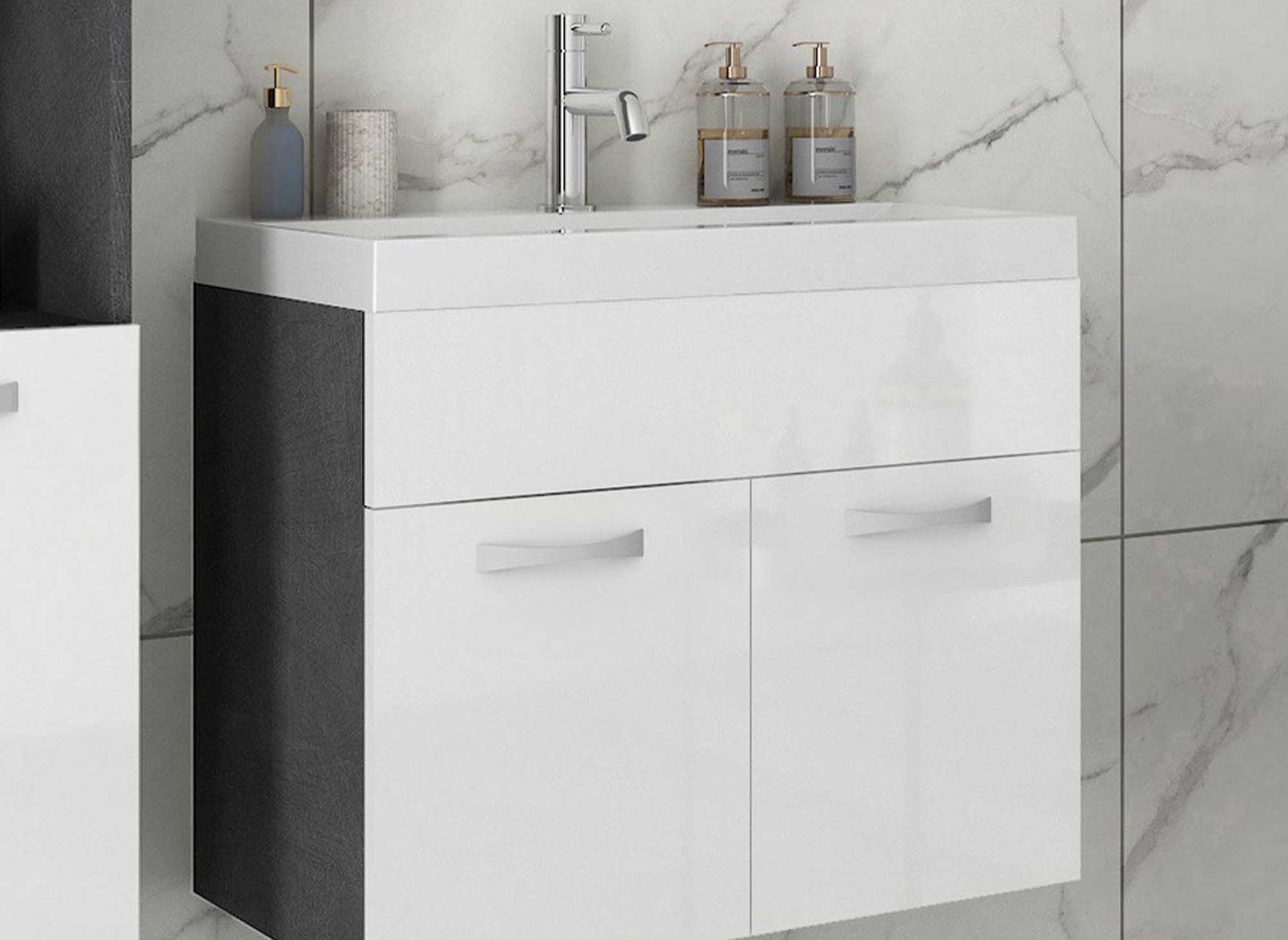 Conjunto de muebles de baño de diseño suspendidos HARMONY - Gris oscuro y blanco