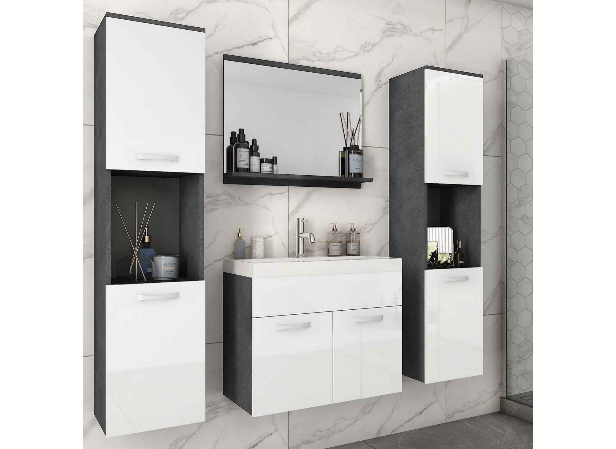 Conjunto de muebles de baño de pared HARMONY XL - Gris oscuro y blanco