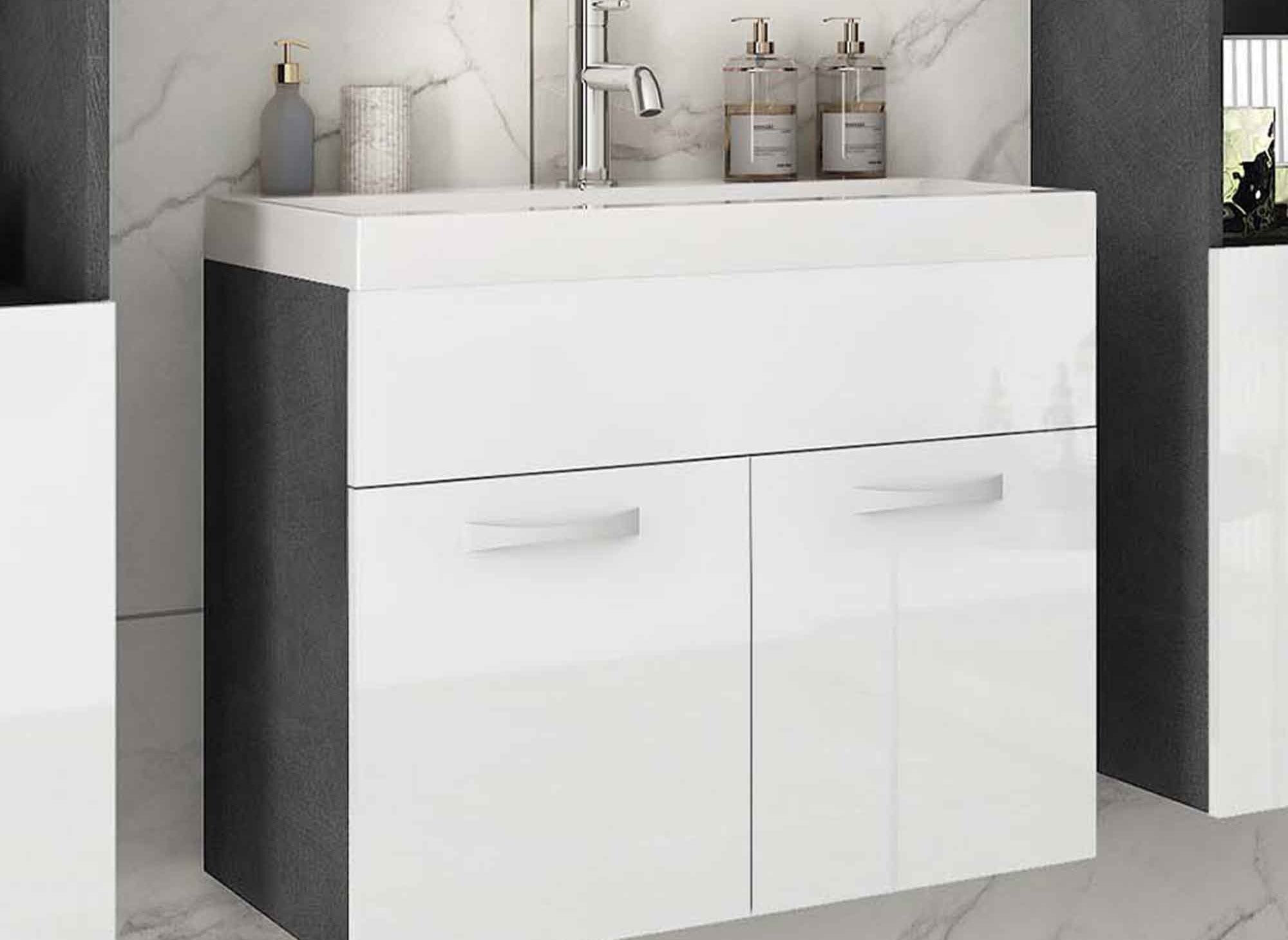 Conjunto de muebles de baño de pared HARMONY XL - Gris oscuro y blanco