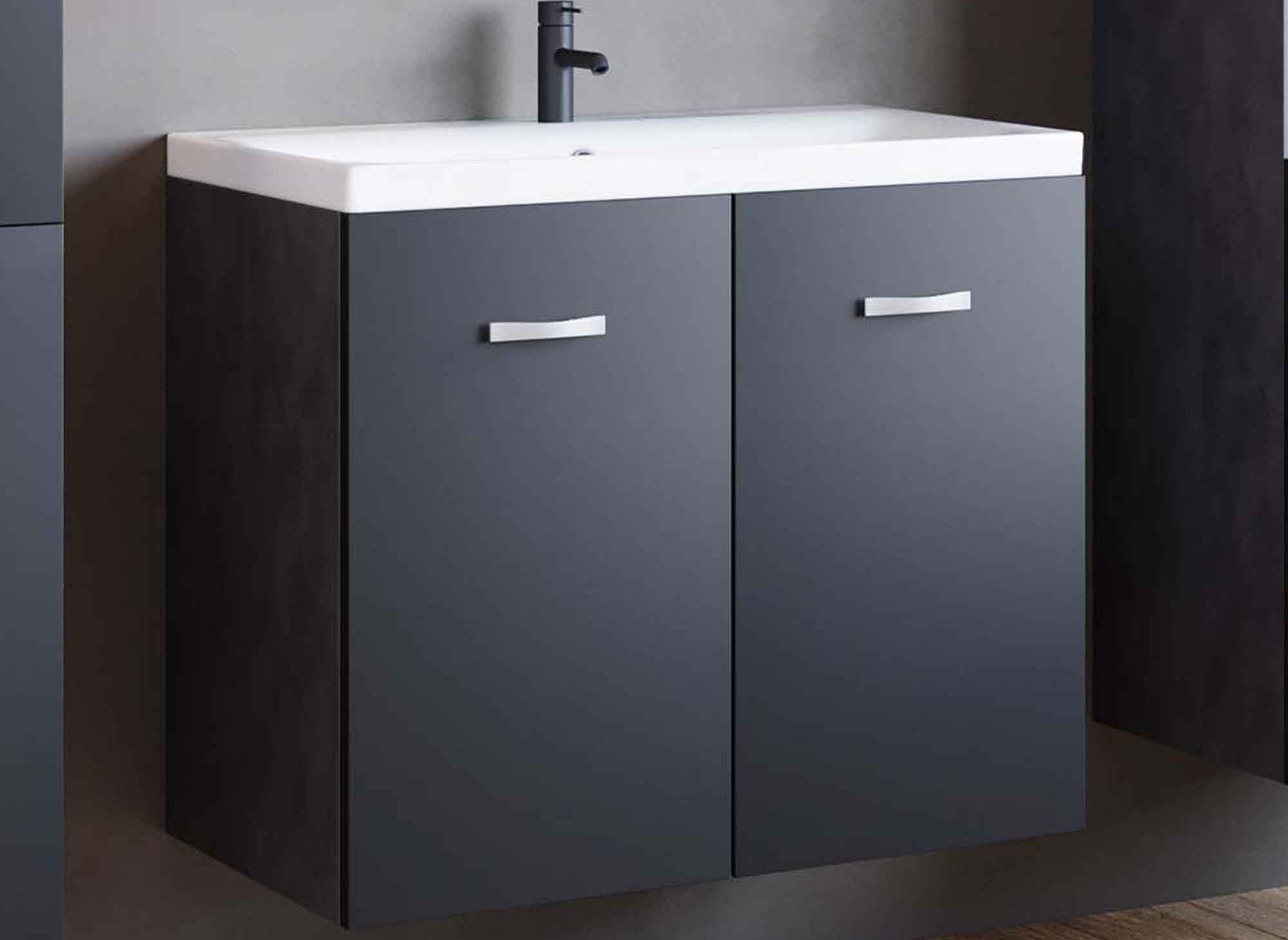 Conjunto de muebles de baño de diseño ALBY para colgar en la pared - Gris antracita y negro