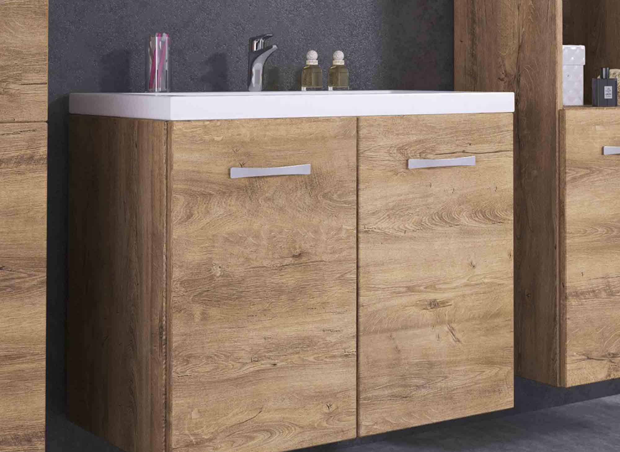 Conjunto de muebles de baño de diseño ALBY para montaje en pared - Madera
