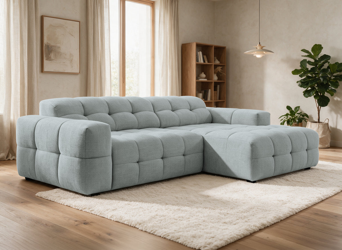 Sofá esquinero relax de terciopelo texturizado gris FEDORA - Esquina derecha