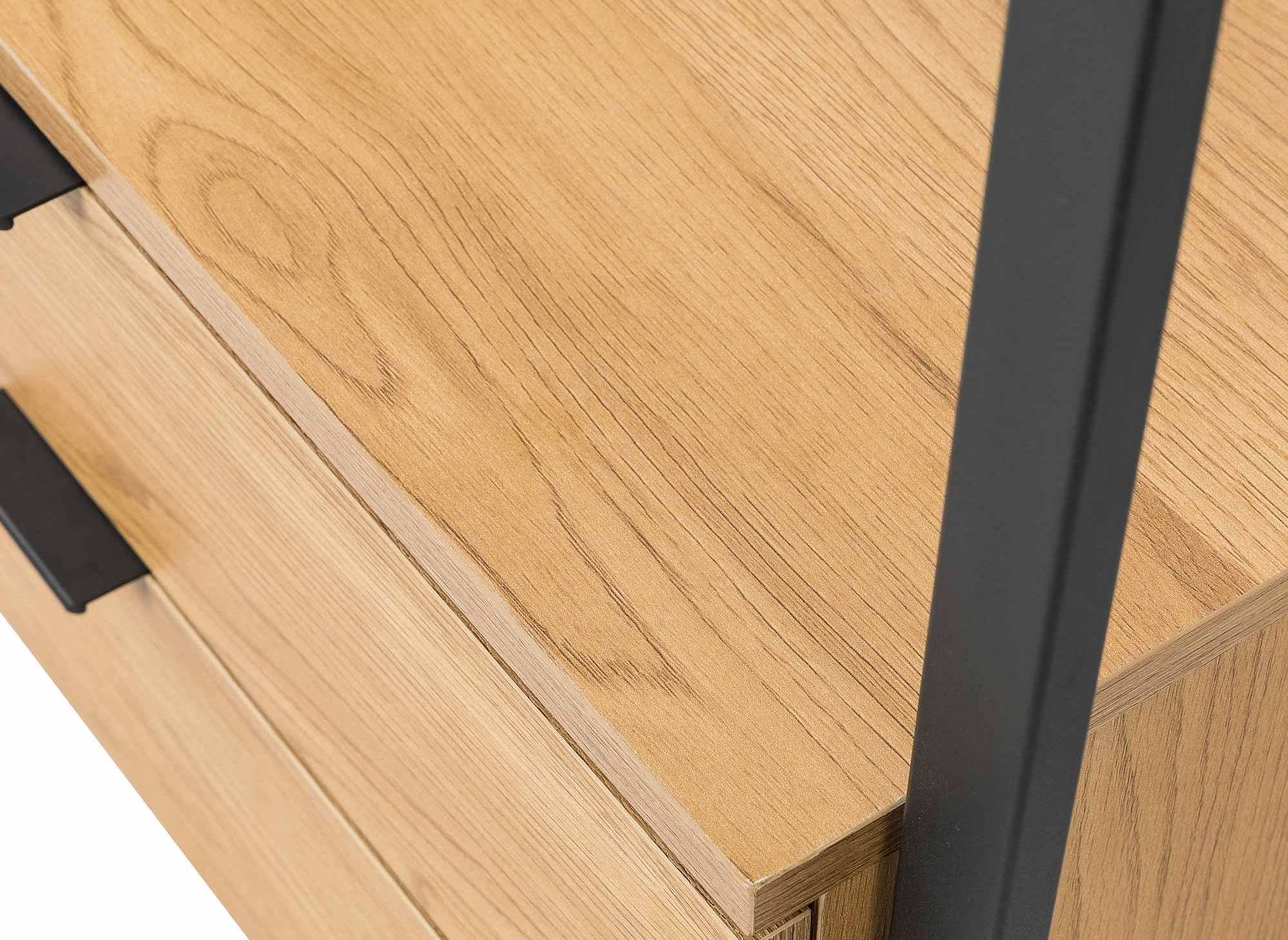 Mueble de entrada GLENN con armario con espejo y 2 cajones en madera y metal.