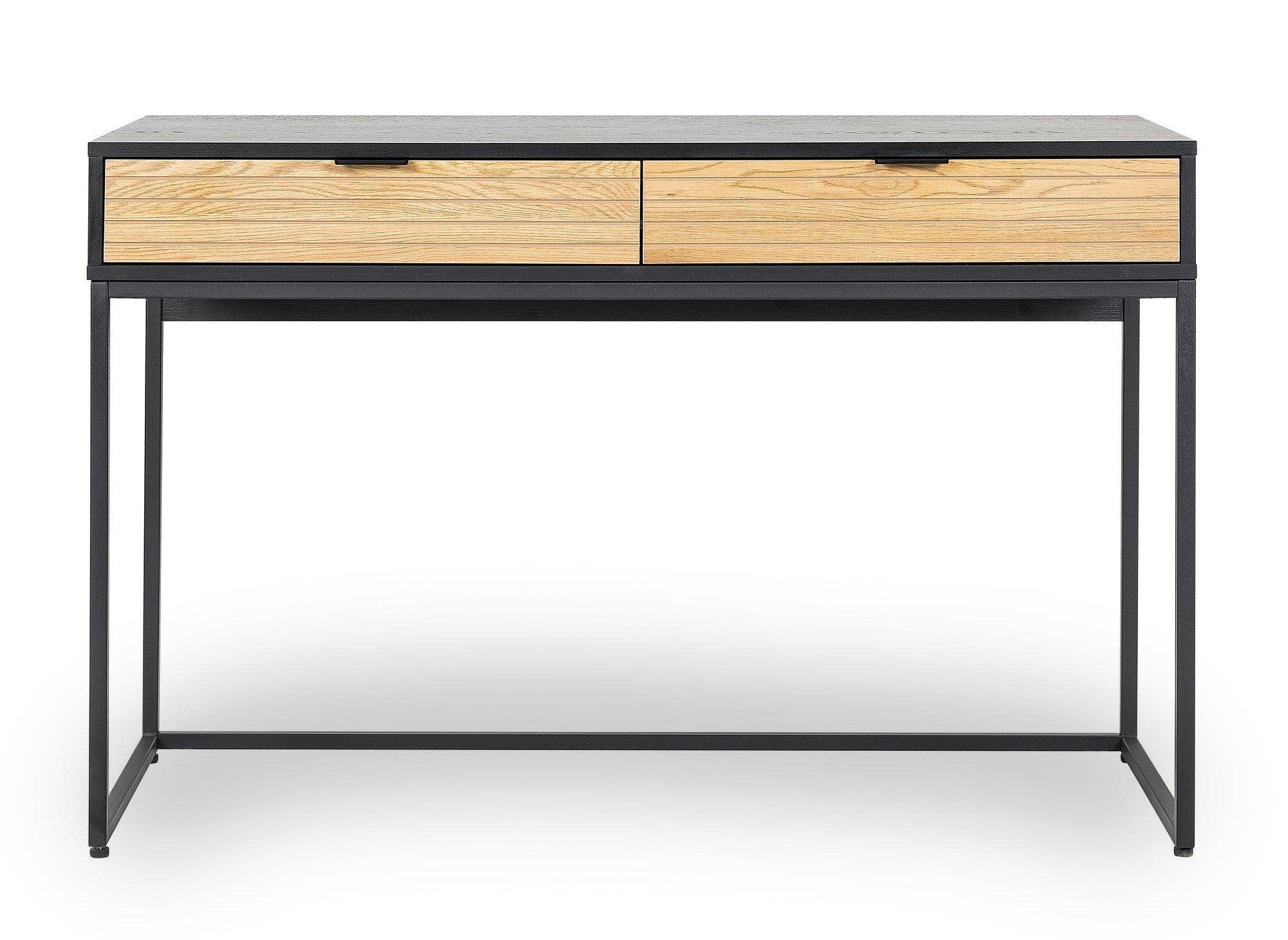 Escritorio TISSIA con 2 cajones en madera clara y metal negro