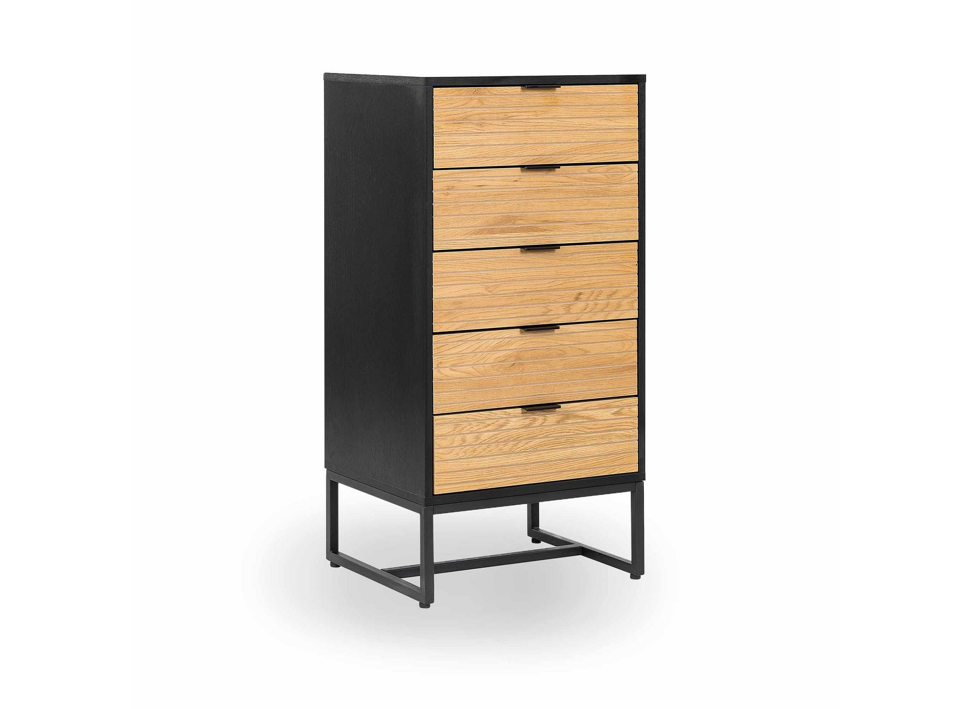 Cómoda TISSIA de 5 cajones en madera clara y metal negro