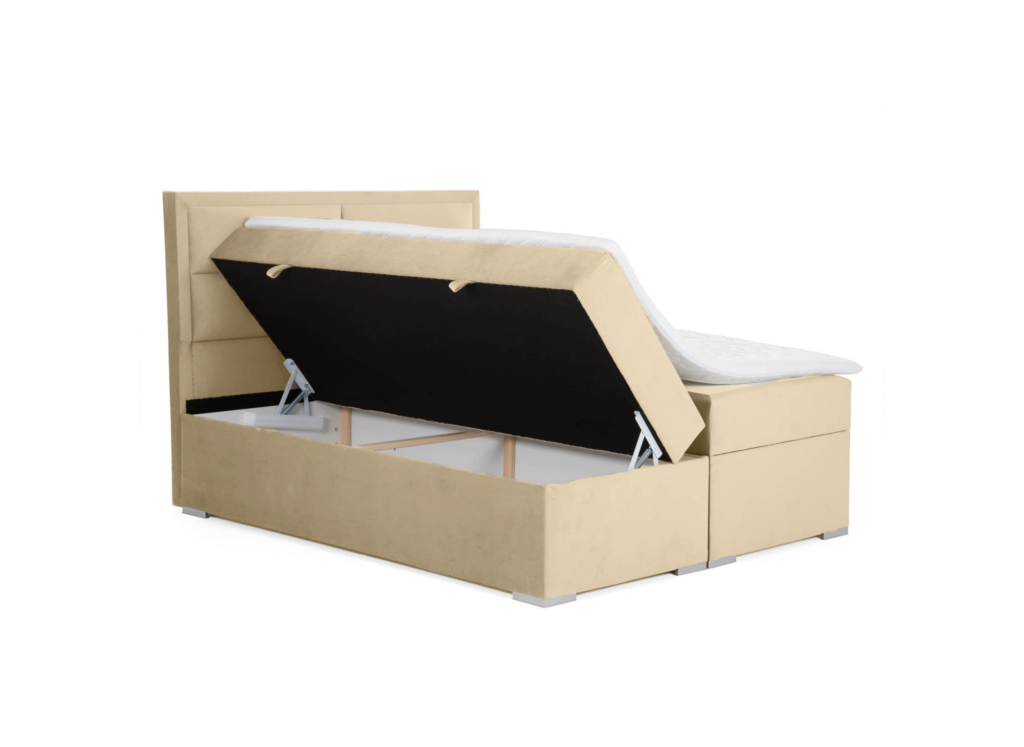 Cama con somier AMELIA de 160x200 con compartimento de almacenaje en terciopelo beige