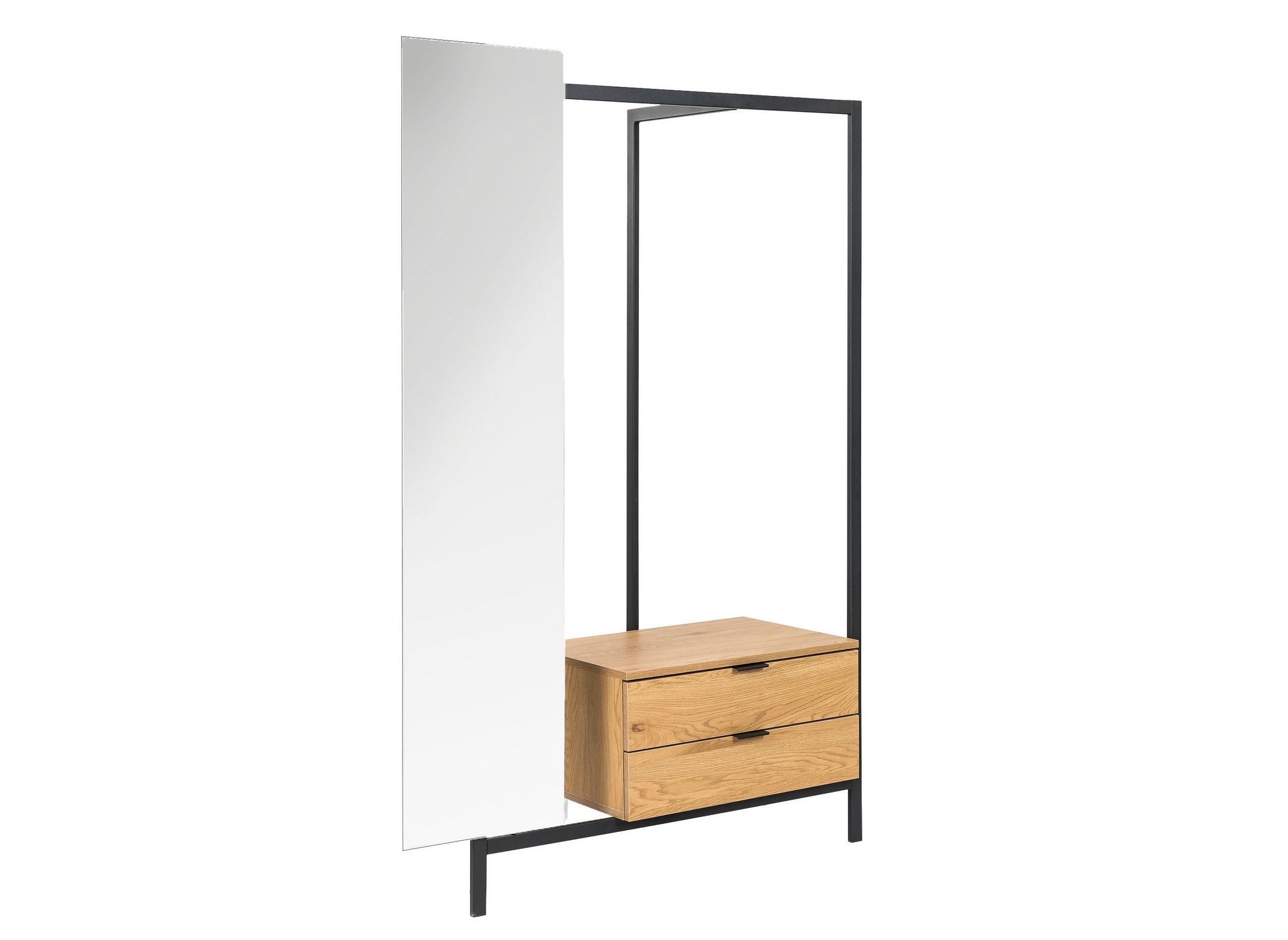 Mueble de entrada GLENN con armario con espejo y 2 cajones en madera y metal.