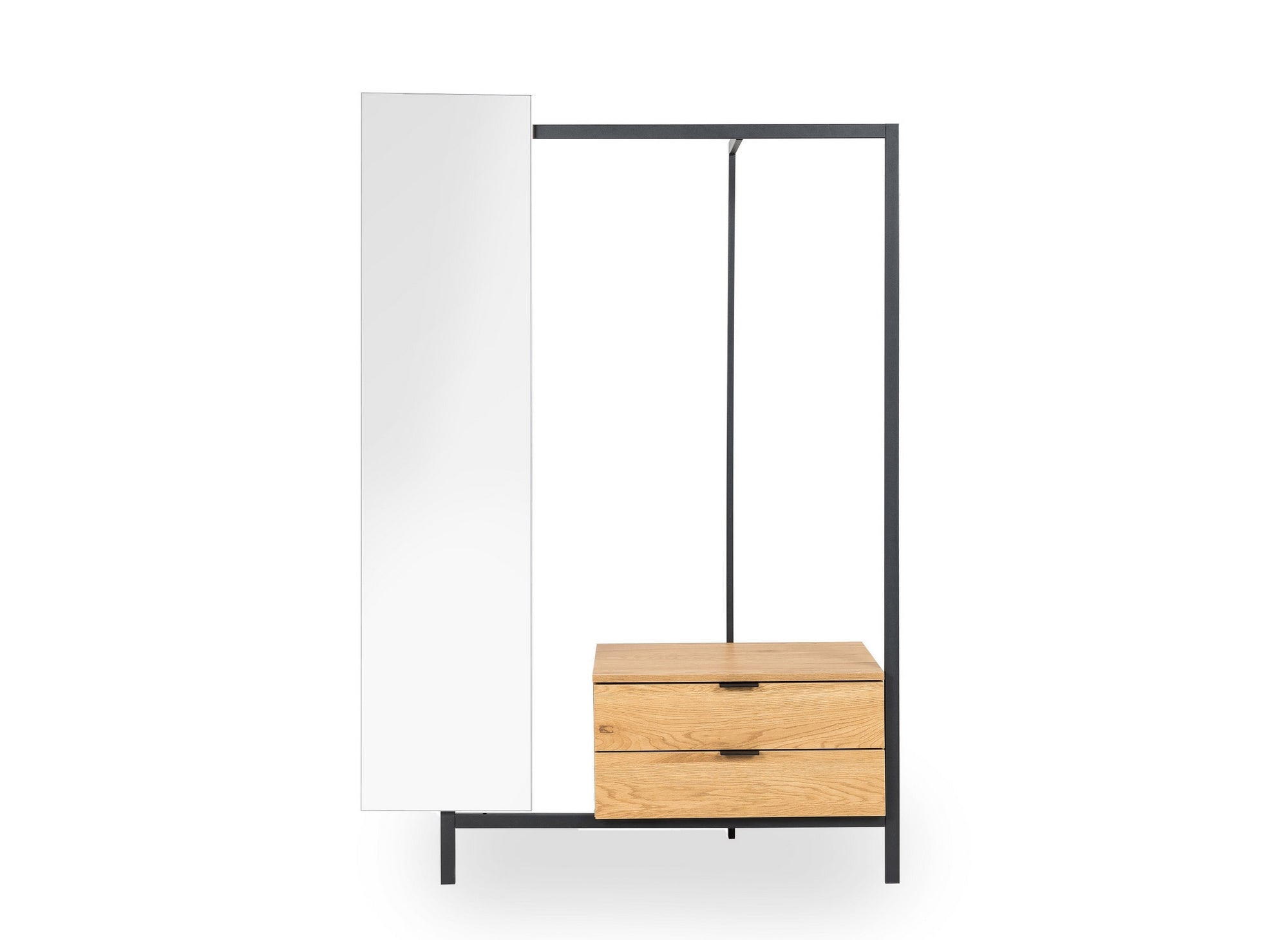 Mueble de entrada GLENN con armario con espejo y 2 cajones en madera y metal.