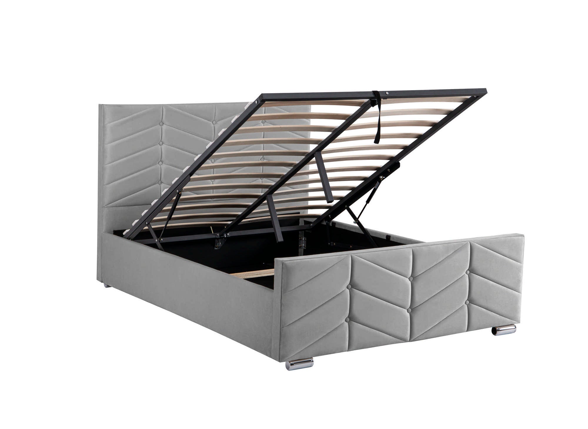 Cama PALMA con somier elevable y almacenaje en terciopelo gris, 180x200 cm