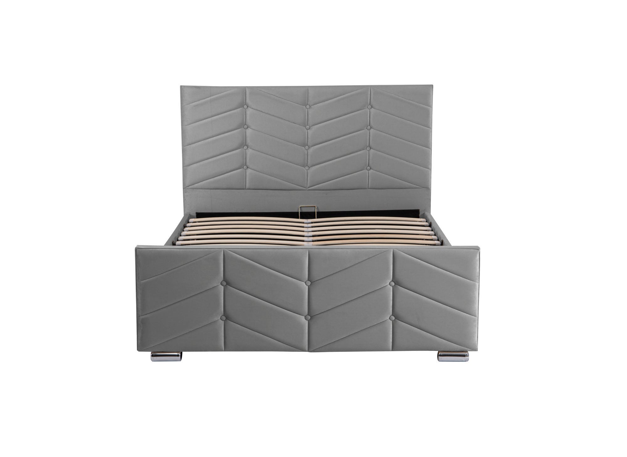 Cama PALMA con somier elevable y almacenaje en terciopelo gris, 180x200 cm