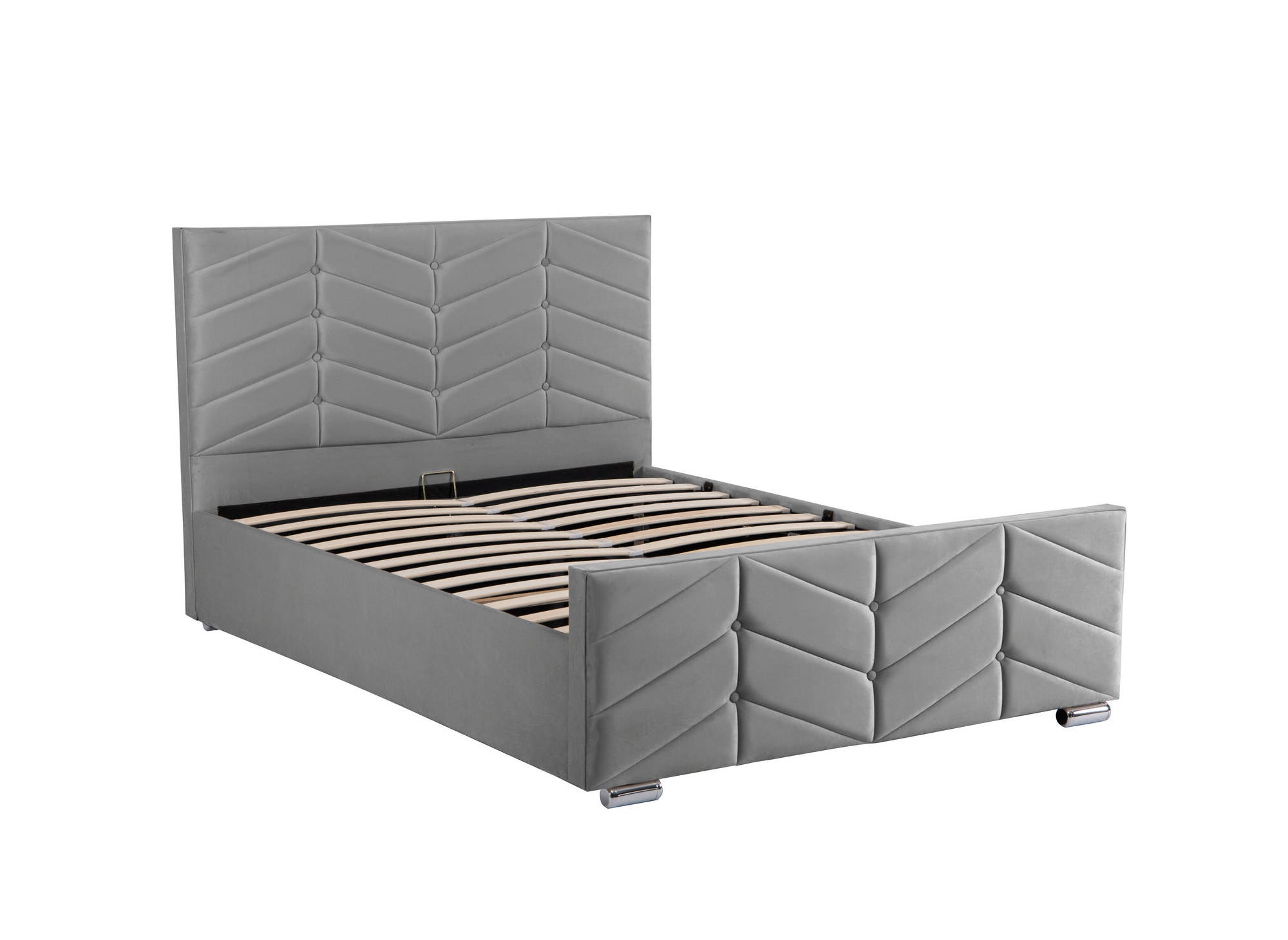 Cama PALMA con somier elevable y almacenaje en terciopelo gris, 180x200 cm