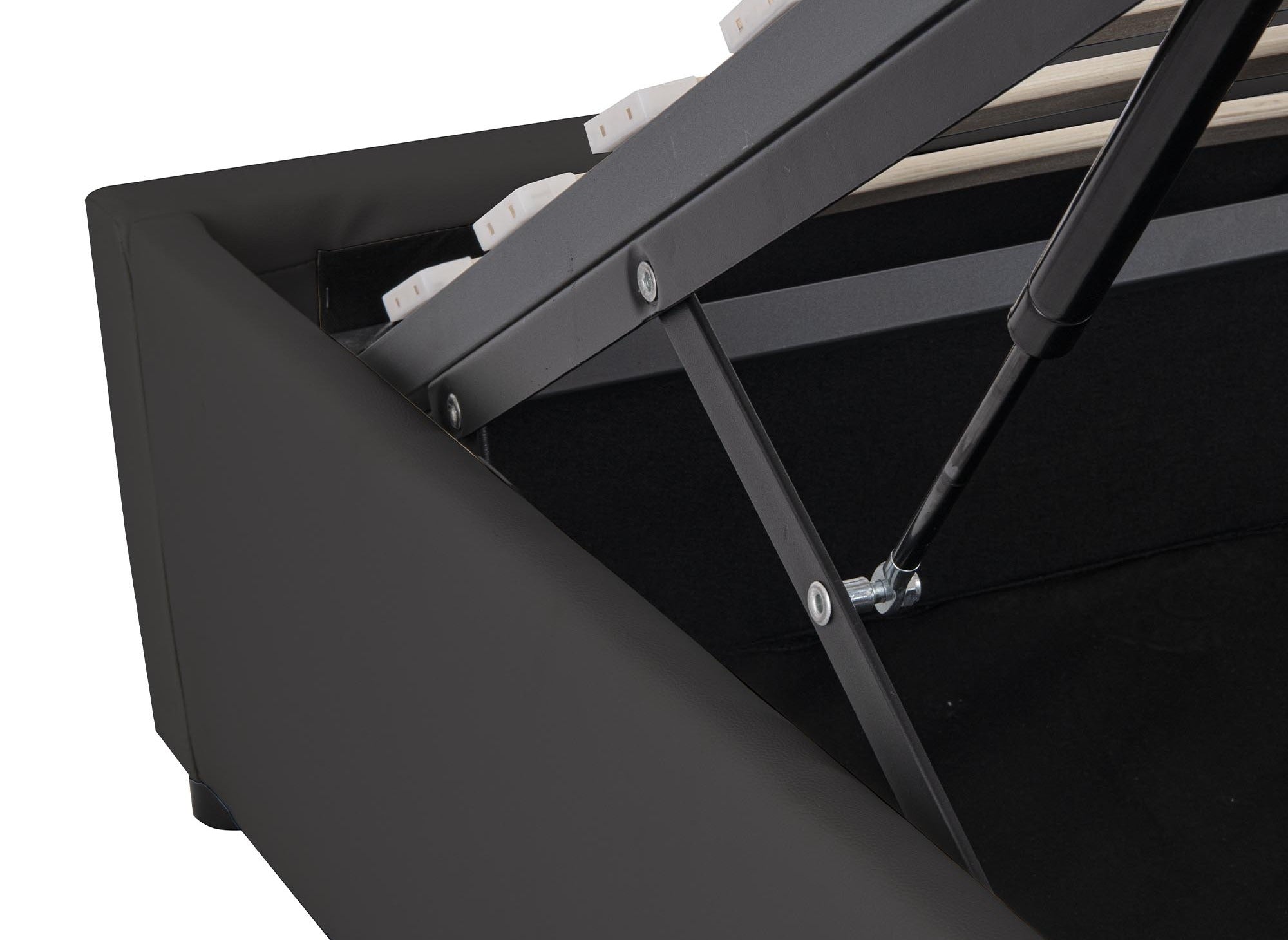 Cama abatible LIZBAN de 160x200 cm en piel sintética negra con almacenaje