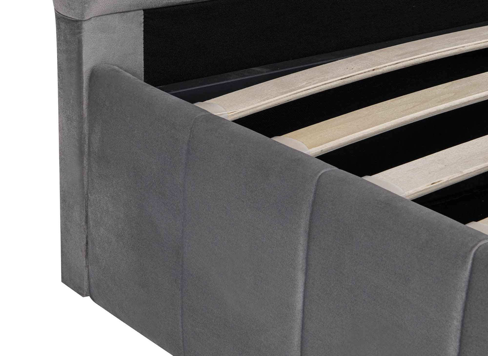 Cama con almacenaje ELVIRA de terciopelo gris 160x200 cm