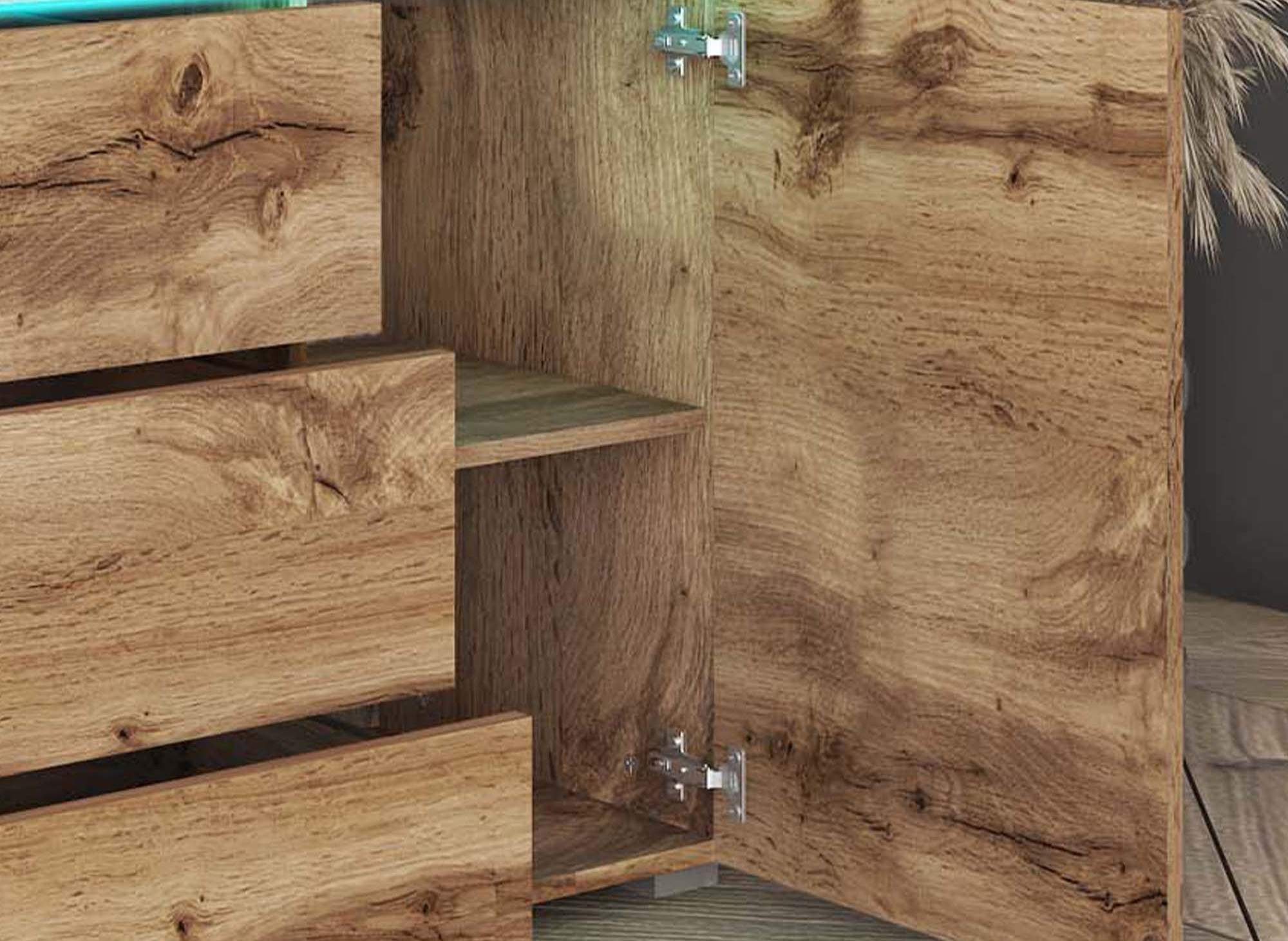 Aparador ALEXIA de roble con 2 puertas y 3 cajones con iluminación LED