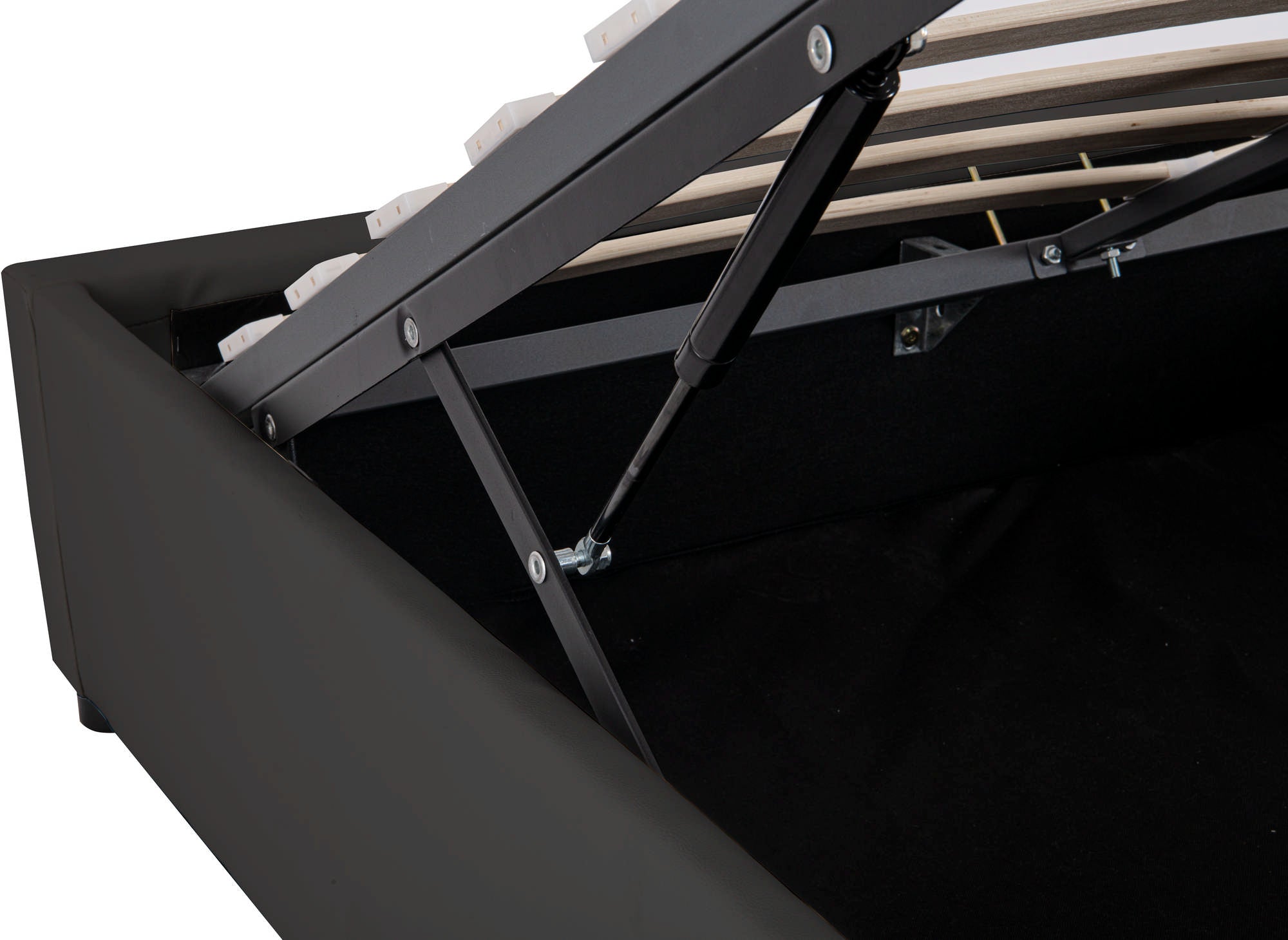 Cama abatible LIZBAN de 180x200 cm en piel sintética negra con almacenaje