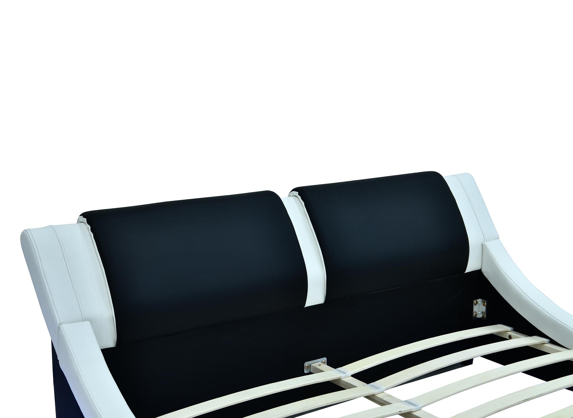 Cama ZEDA de piel sintética blanca y negra con iluminación LED, 180x200 cm