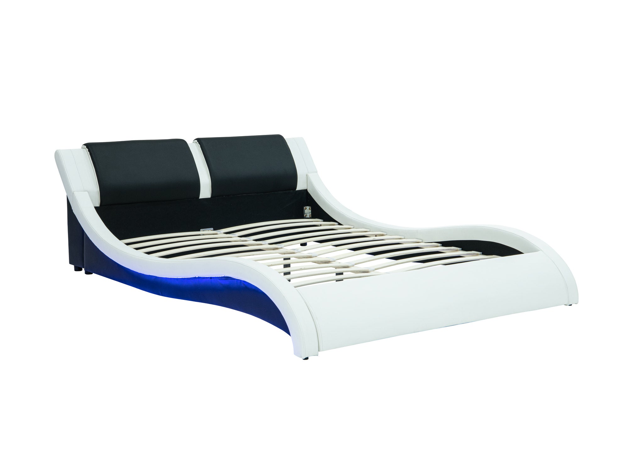 Cama ZEDA de piel sintética blanca y negra con iluminación LED, 180x200 cm