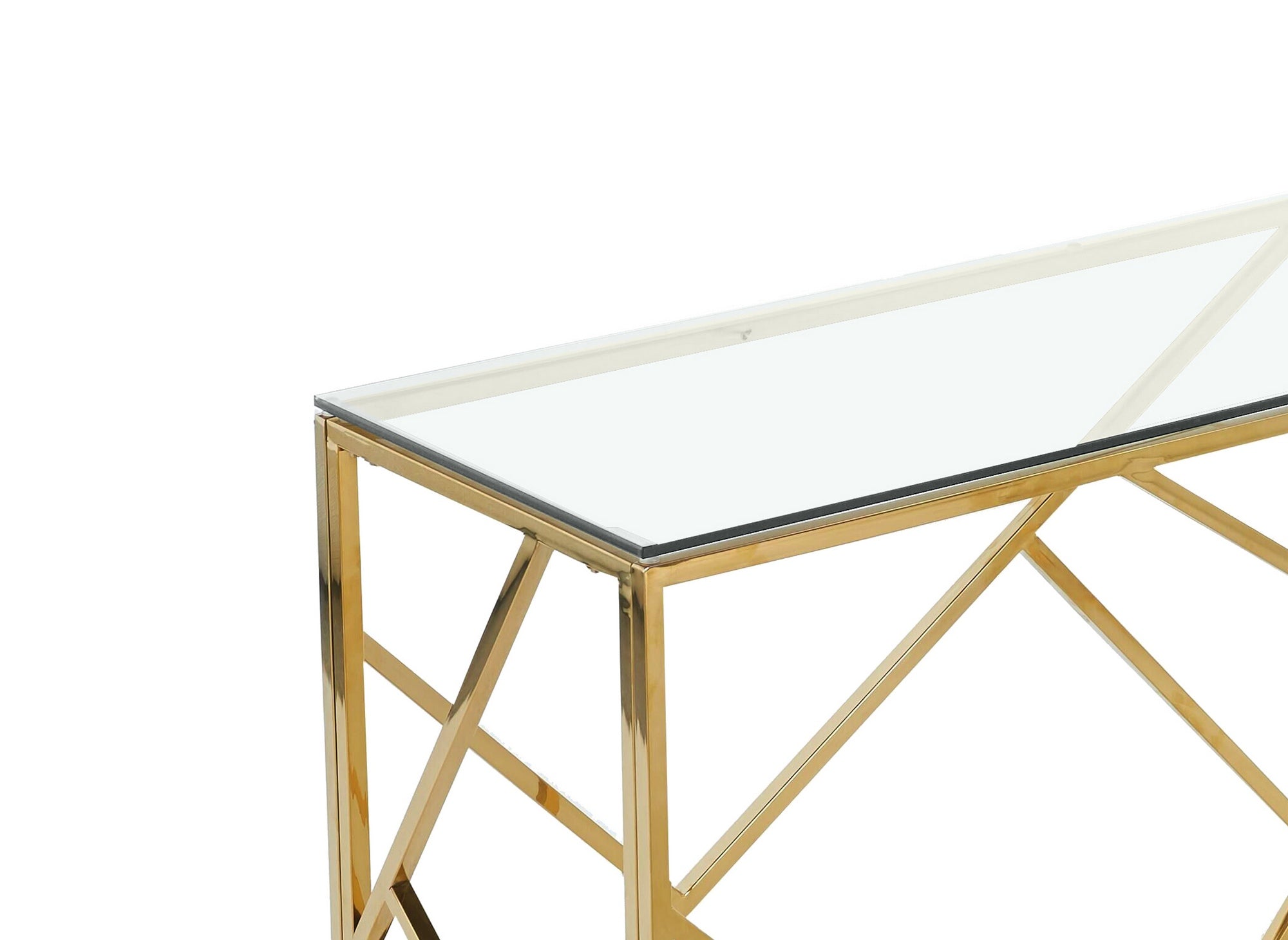 Consola de diseño DELTA en cristal transparente y metal dorado