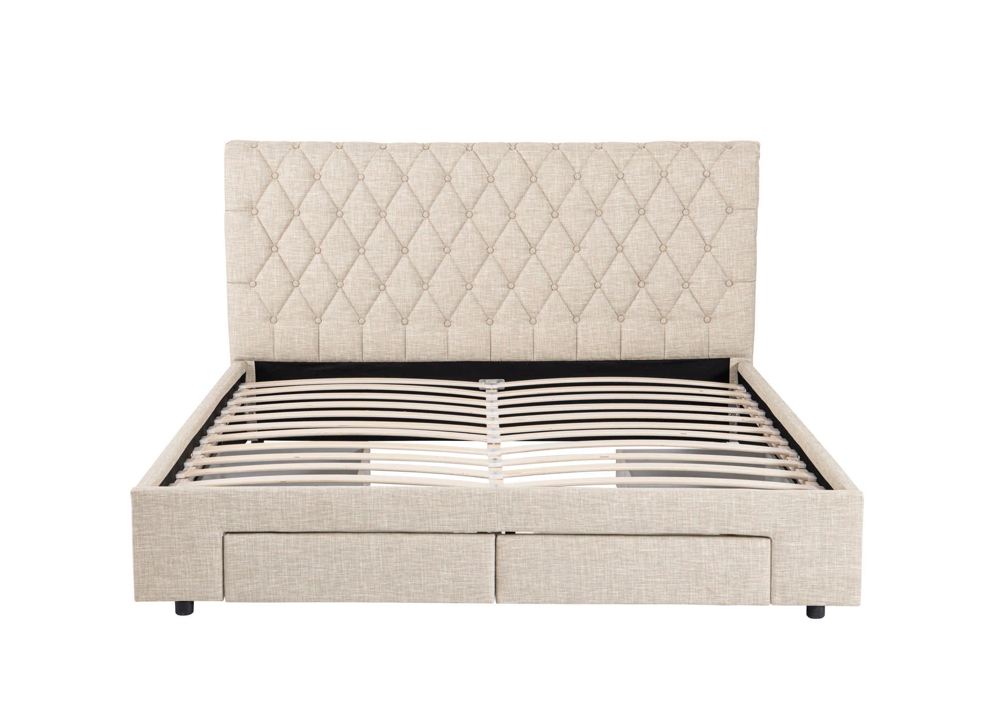 Cama doble con 4 cajones en lino beige 140x190 cm LEANDRÉ