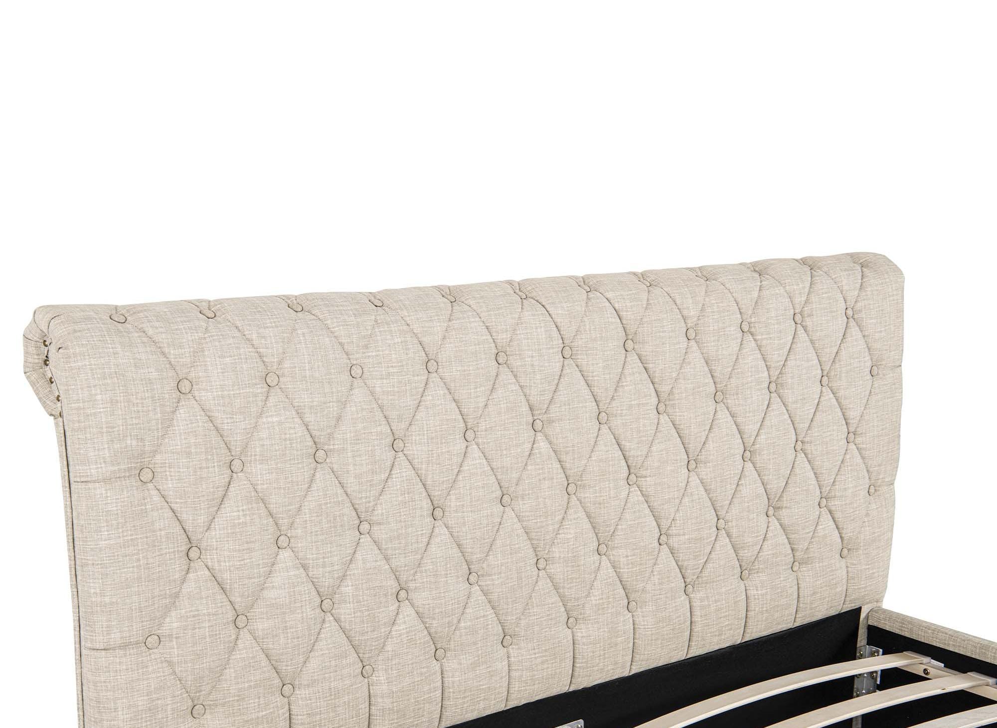 Cama doble con 4 cajones en lino beige 160x200 cm LEANDRÉ