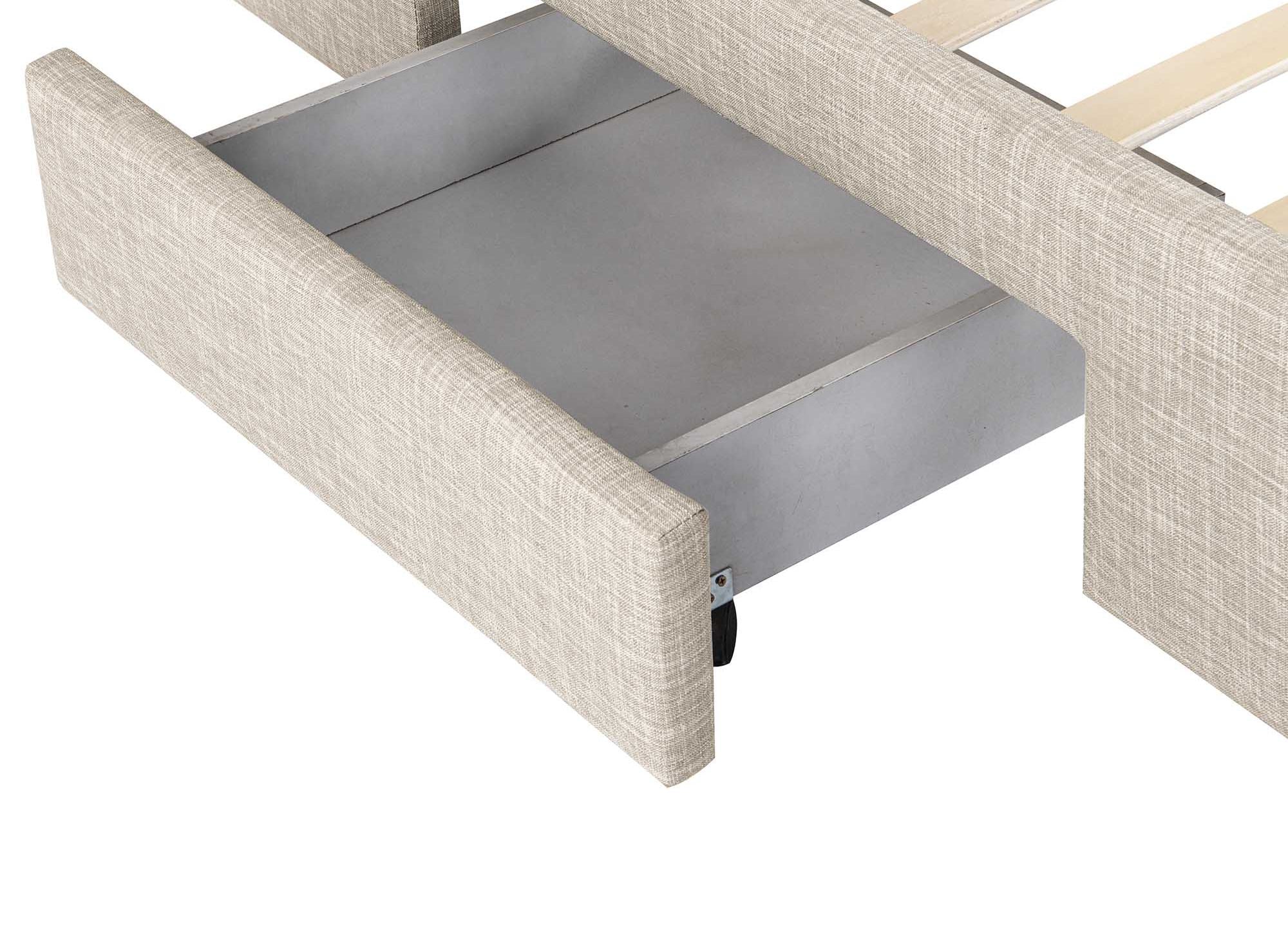 Cama doble con 4 cajones en lino beige 160x200 cm LEANDRÉ