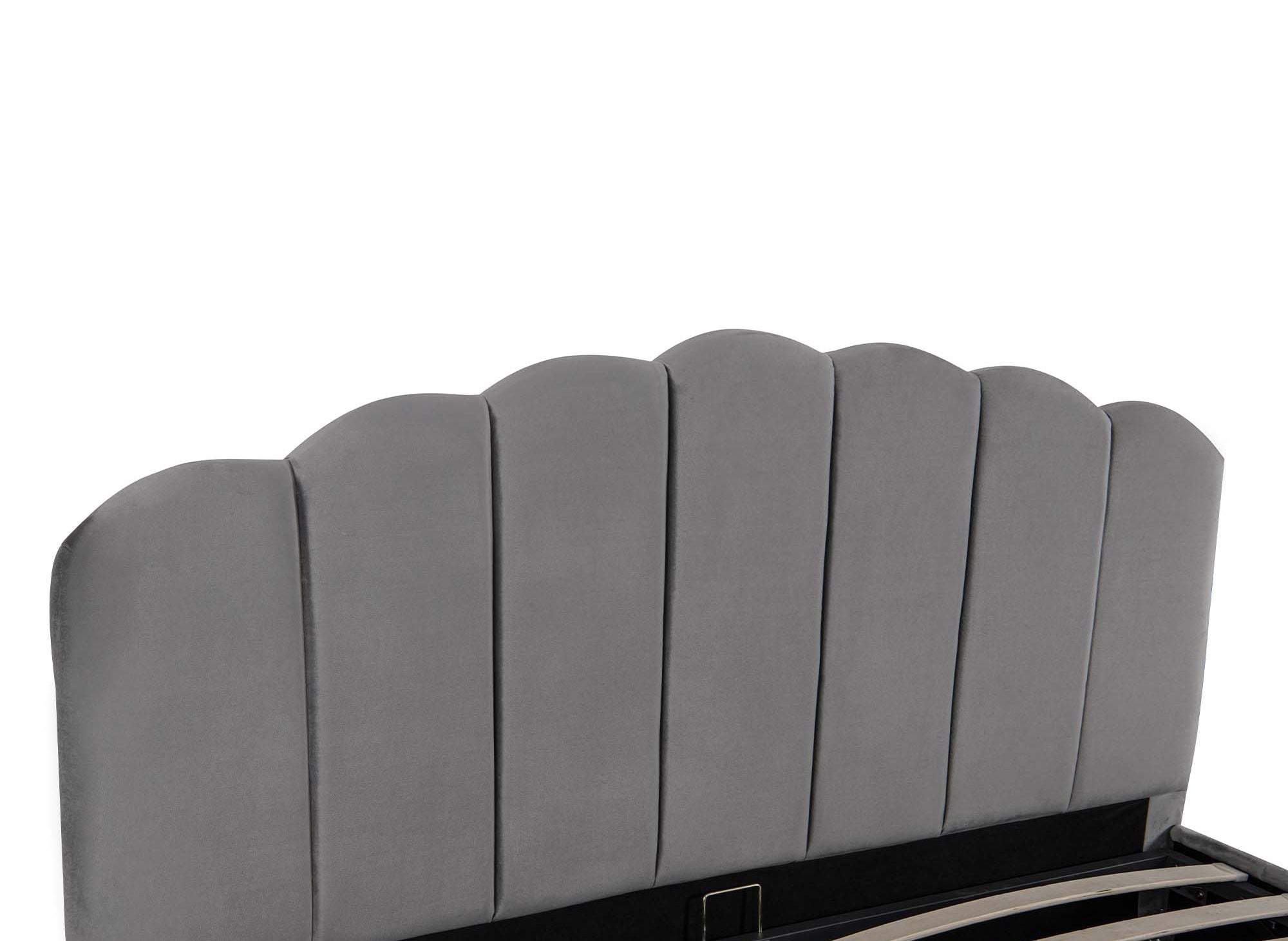 Cama con almacenaje ELVIRA de terciopelo gris 140x190 cm