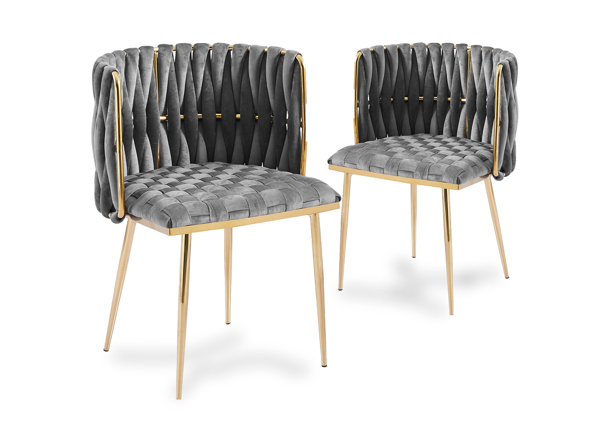 Juego de 2 sillas POLO en terciopelo gris con patas de metal dorado