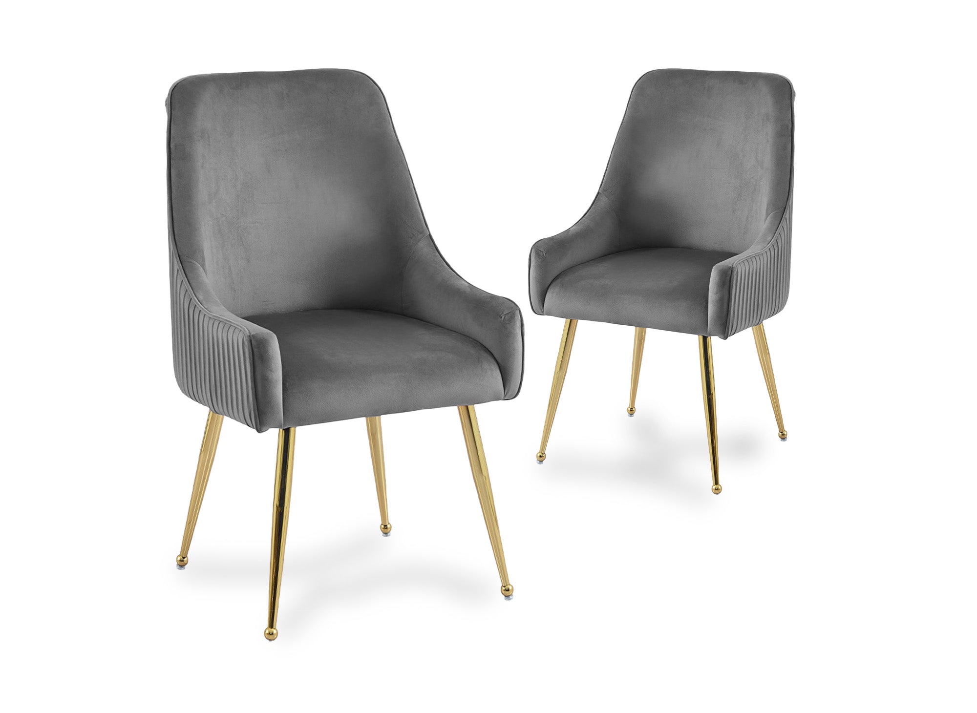 Juego de 2 sillas DORY en terciopelo gris con patas de metal dorado