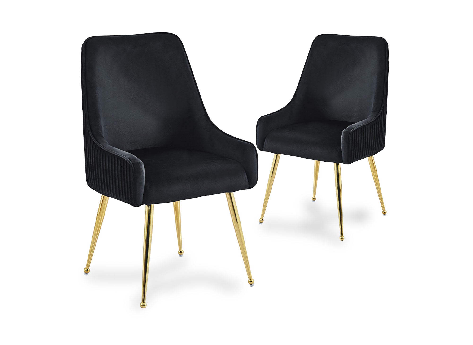 Juego de 2 sillas DORY de terciopelo negro con patas de metal dorado