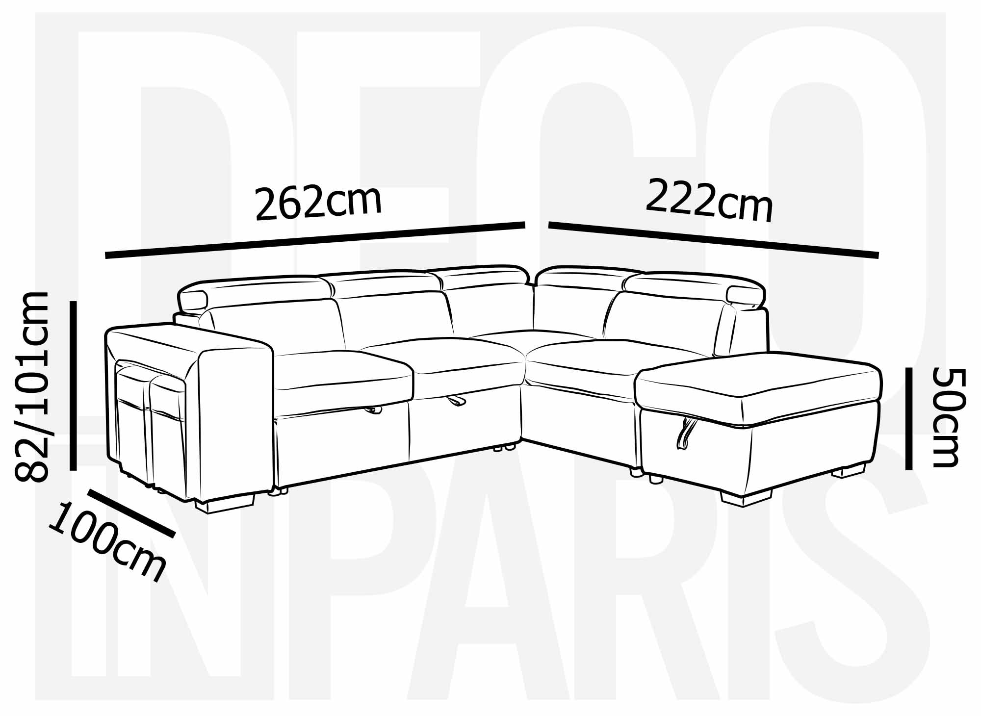 Sofá esquinero convertible DAVON en tela gris - esquina derecha