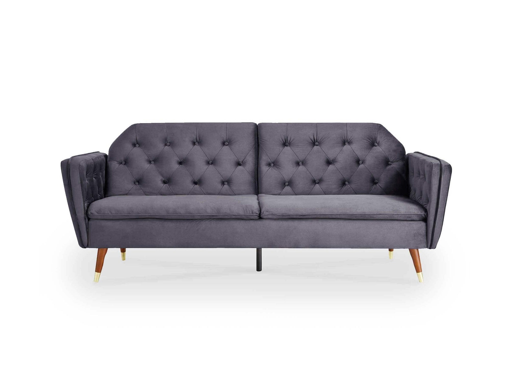 Sofá cama convertible ARIANE de 3 plazas con mecanismo clic-clac en tela de terciopelo gris