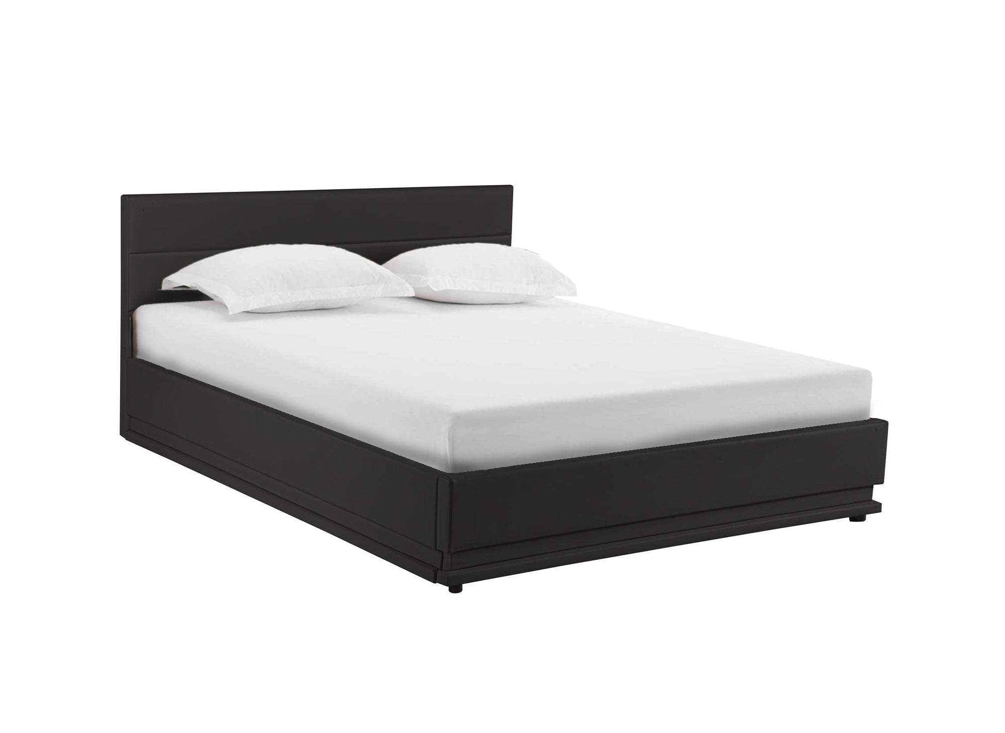 Cama con almacenaje ELENCE de piel sintética negra, 180x200 cm