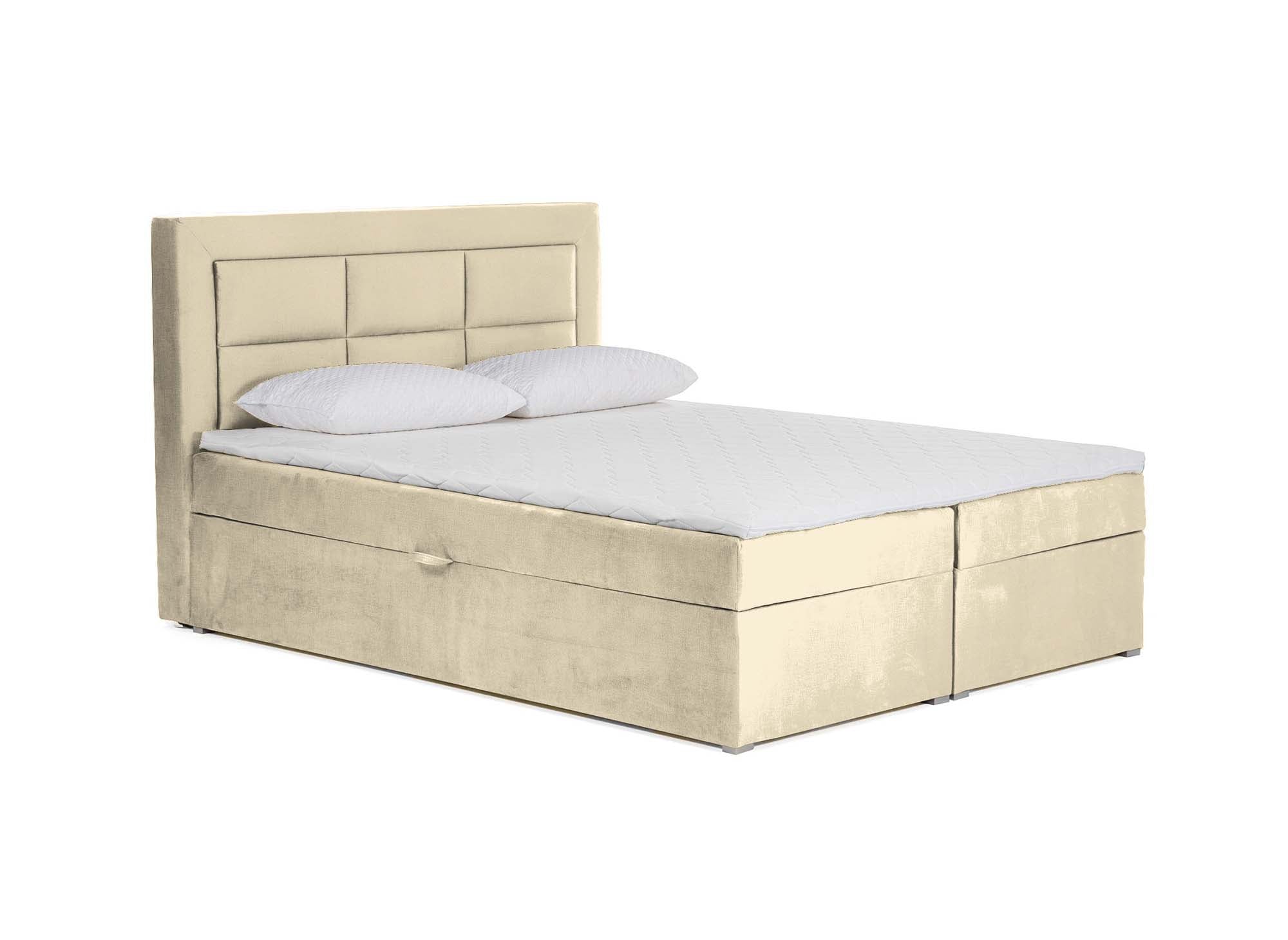 Cama con somier DAKOTA de 140x200 con compartimento de almacenaje en terciopelo beige