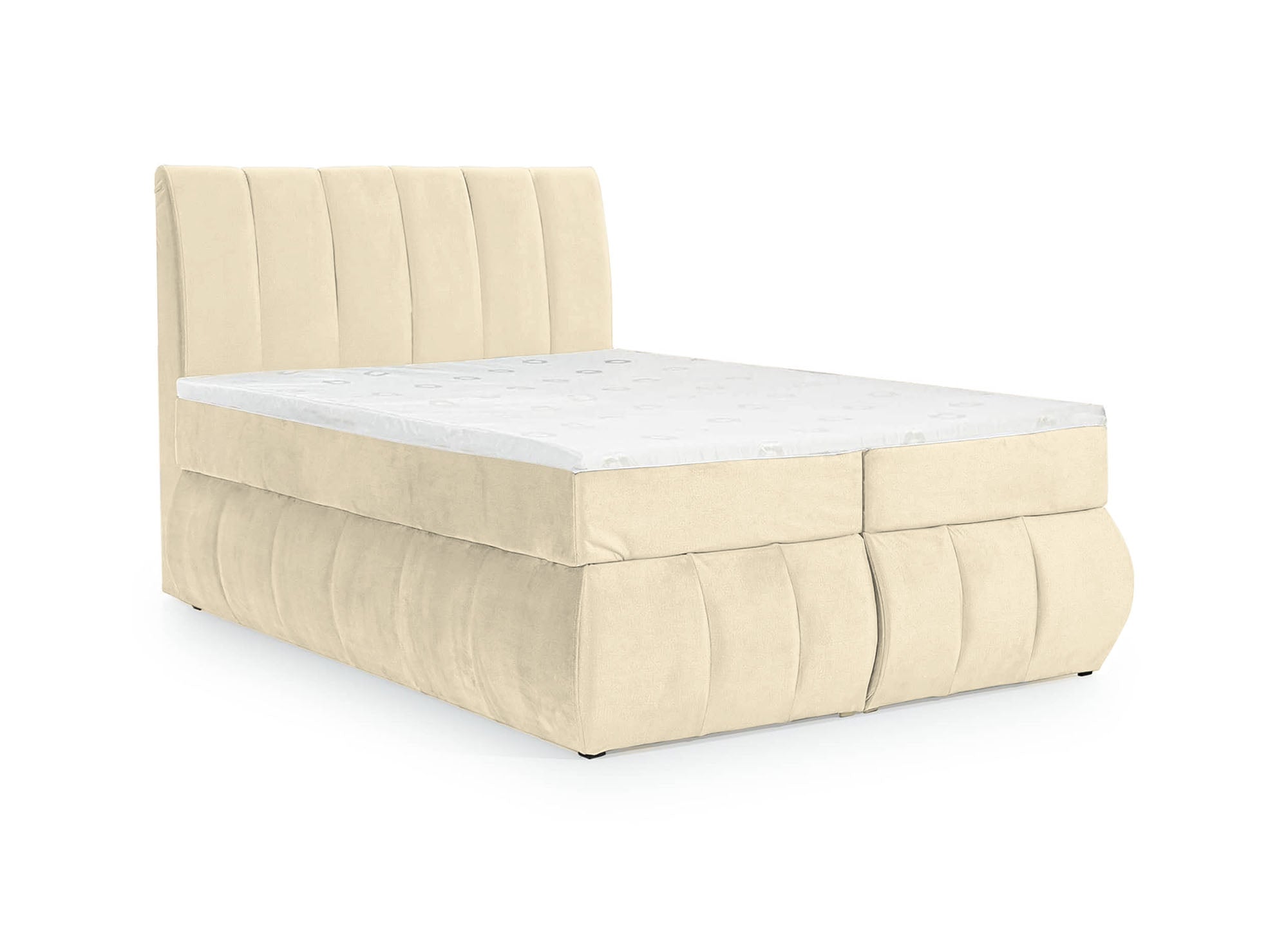 Cama con somier de 140x200 con compartimento de almacenaje en terciopelo beige - VALERIA