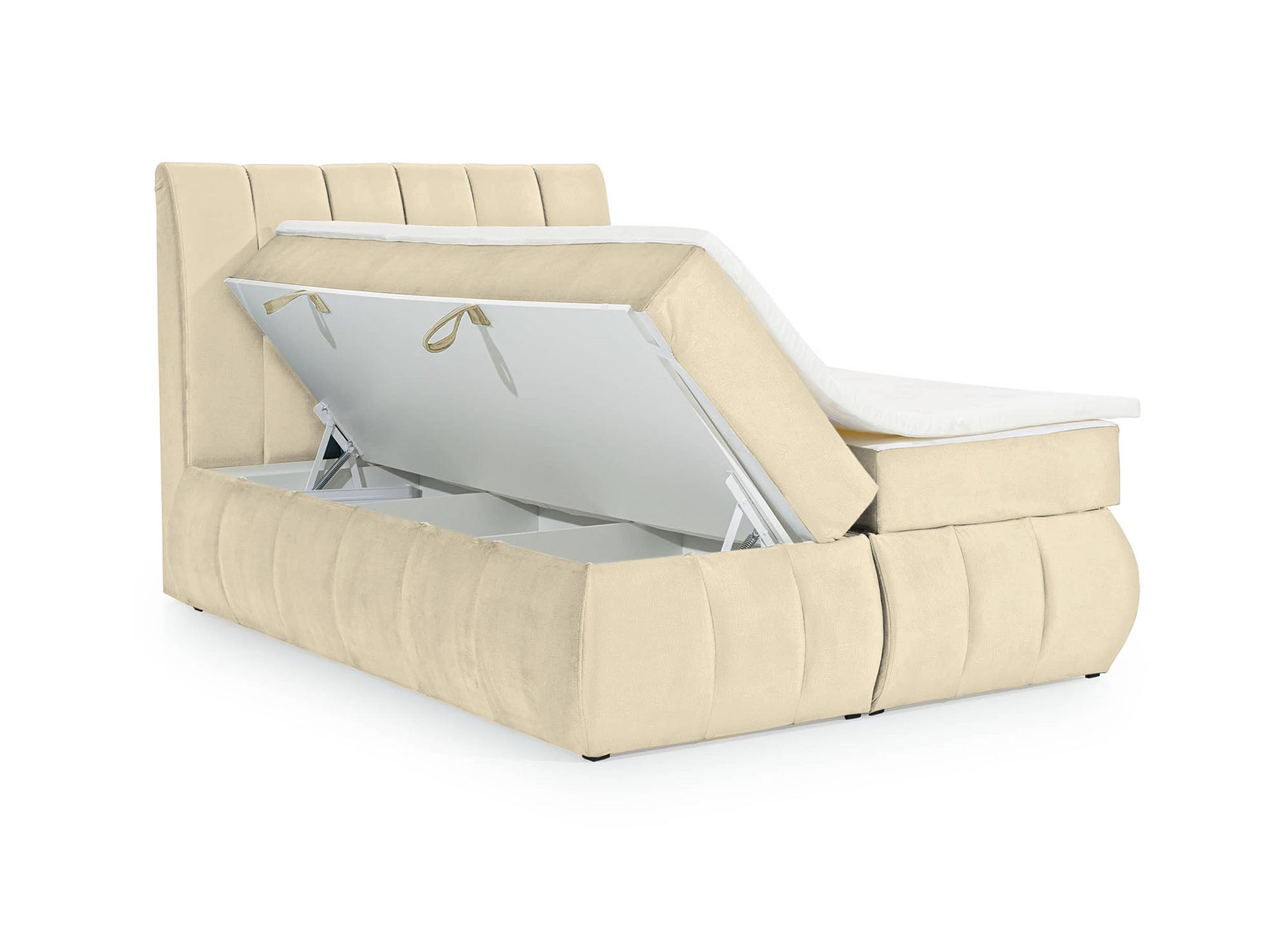 Cama con somier de 180x200 con compartimento de almacenaje en terciopelo beige - VALERIA